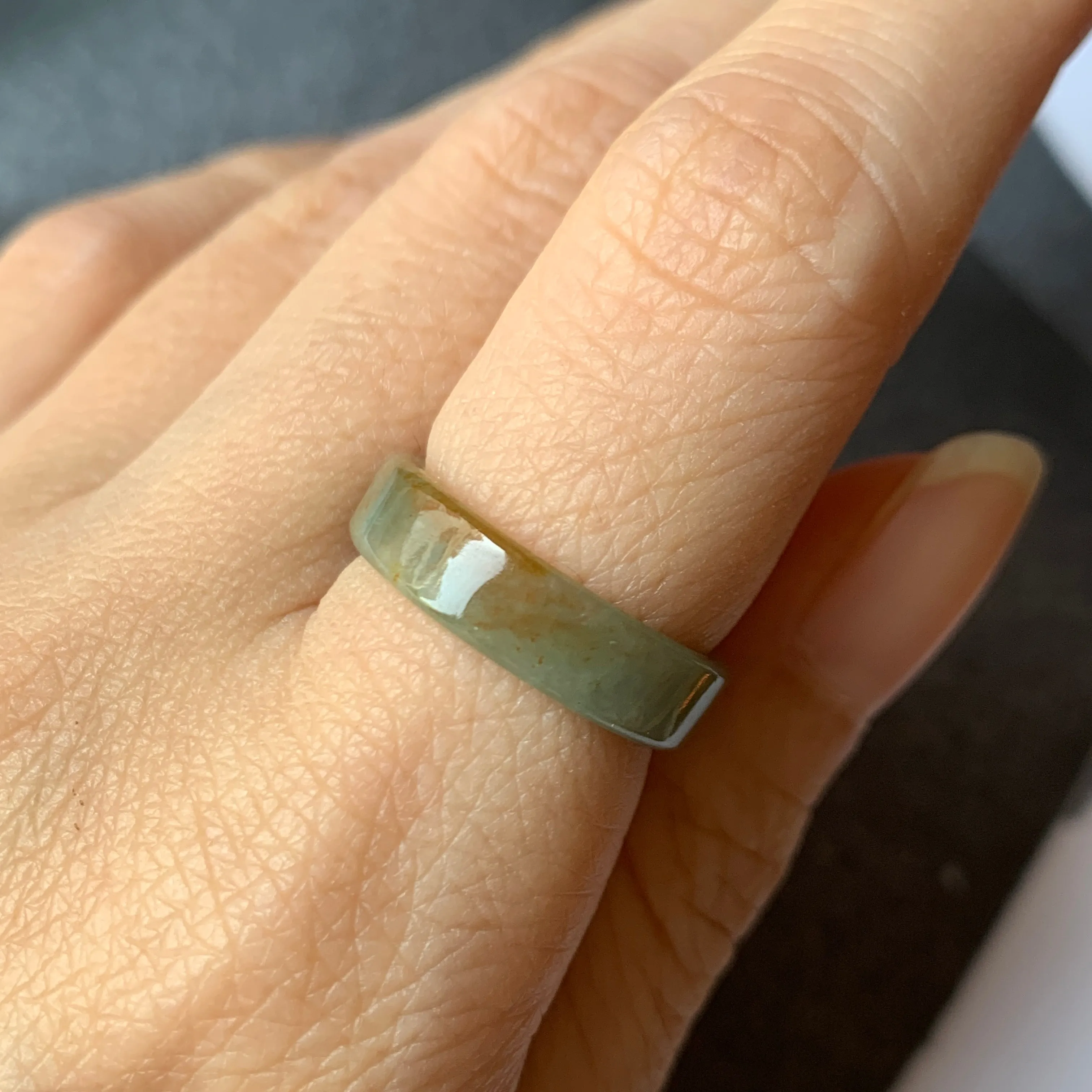 16.2mm A-Grade Natural Earthy Tone Jadeite Ring Band No.220583