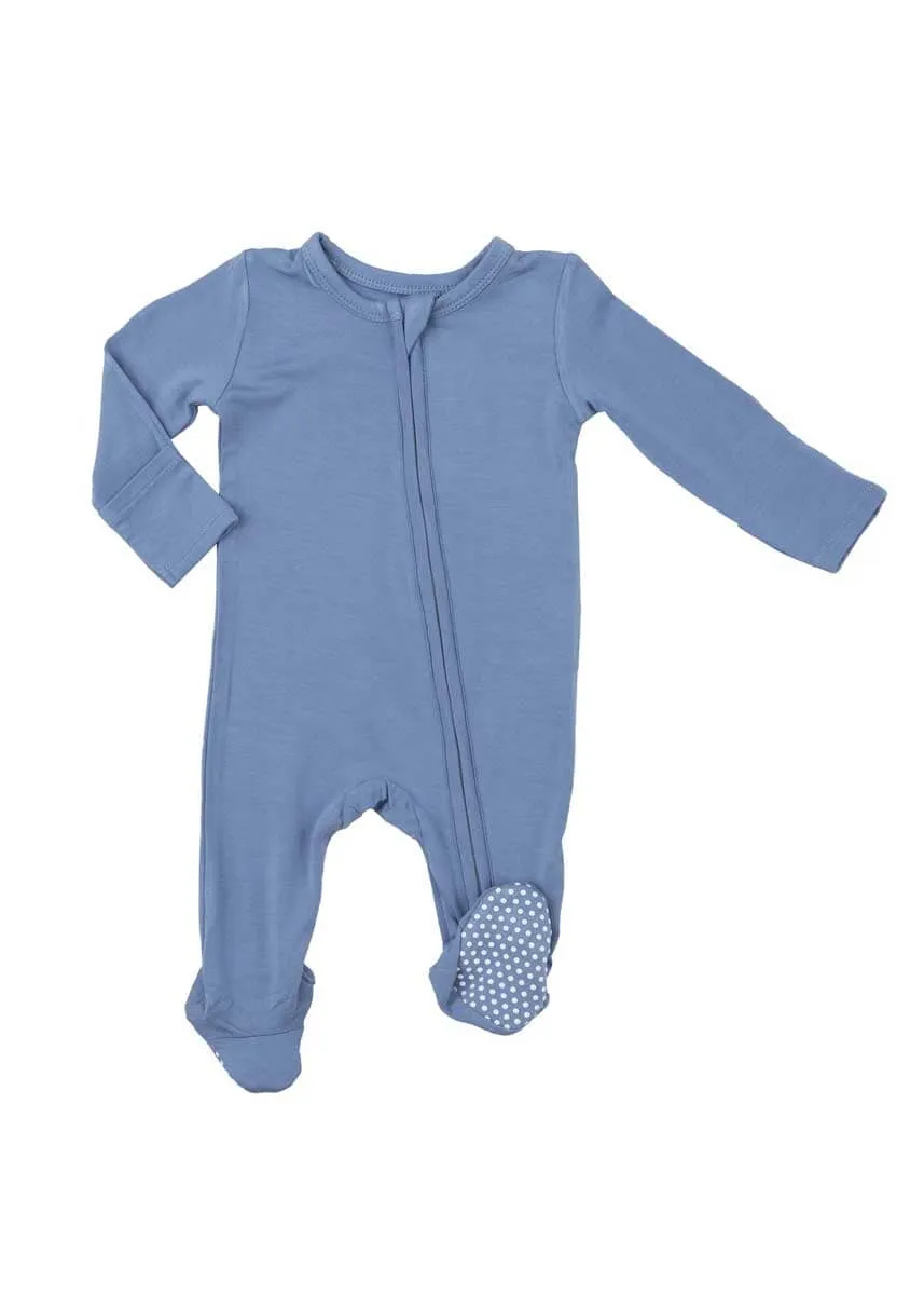 2-Way Solid Zipper Footie - Colony Blue