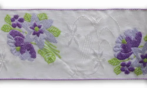 2" Lavender Star Flower Woven Cotton & Viscose Ribbon (Made in France)