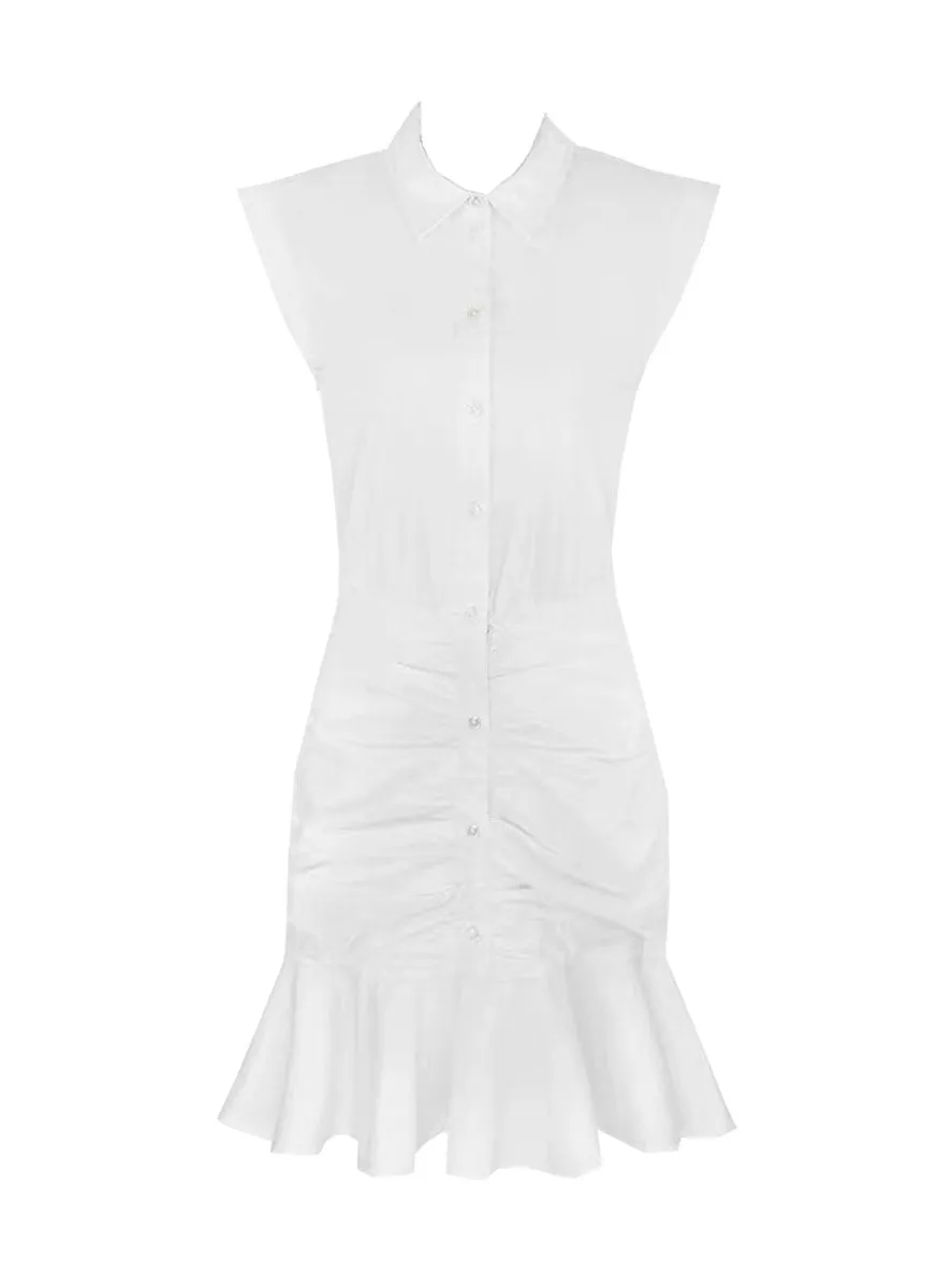 4240045 Ruched Midi Shirt Dress *White