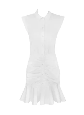 4240045 Ruched Midi Shirt Dress *White