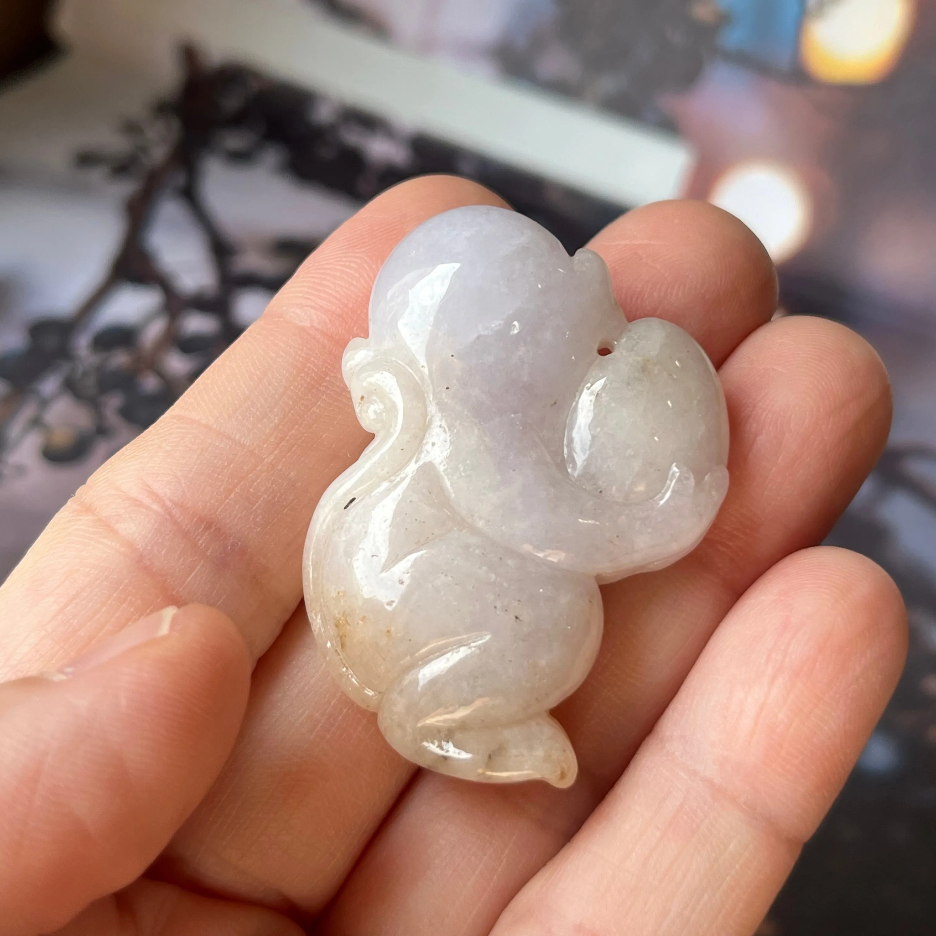 A-Grade Natural Lavender Brown Jadeite Monkey Peach Pendant No.220298