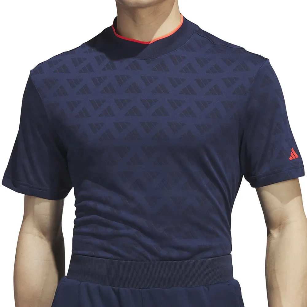 adidas Jacquard Mock Polo Shirt - Black/Collegiate Navy