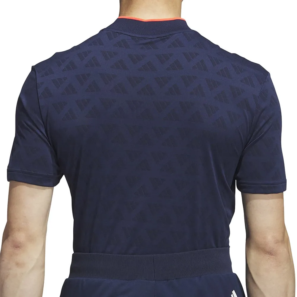 adidas Jacquard Mock Polo Shirt - Black/Collegiate Navy