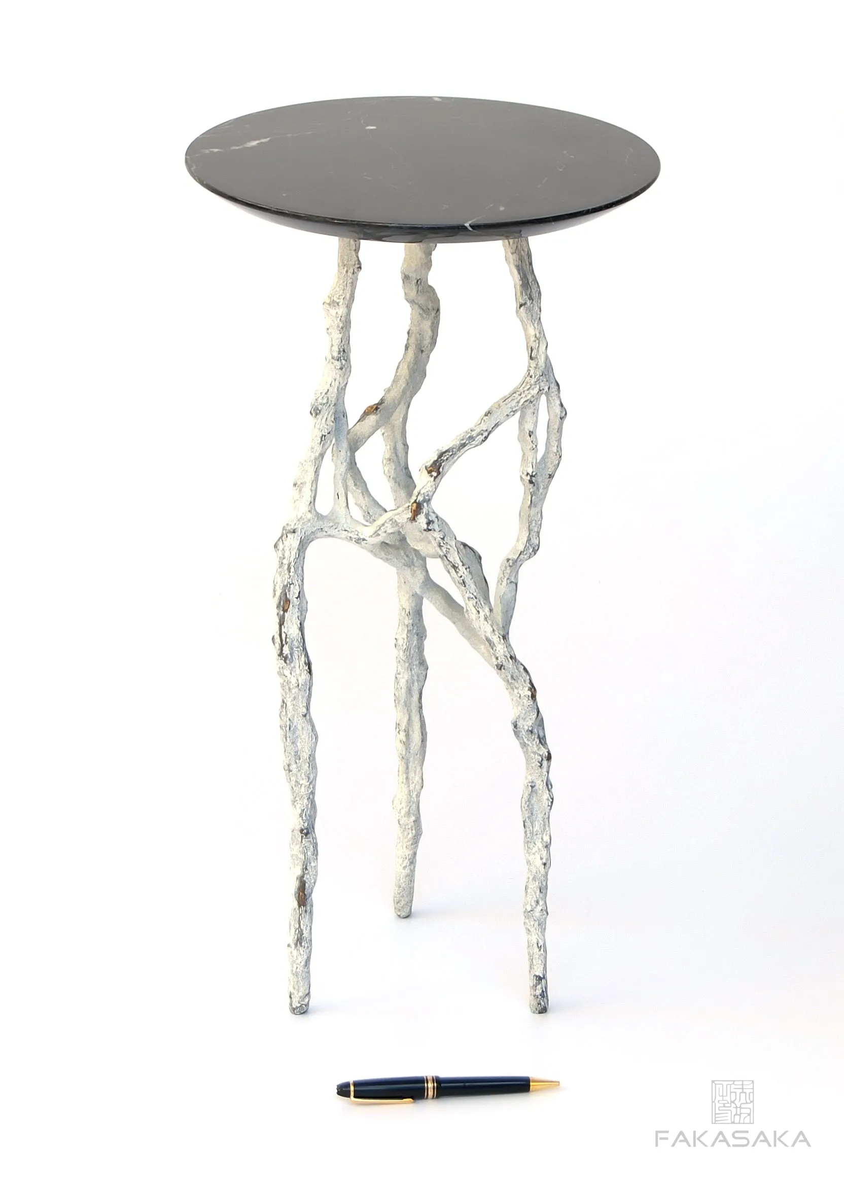 ALEXIA 3 DRINK TABLE<br><br>NERO MARQUINA MARBLE<br>OFF-WHITE BRONZE