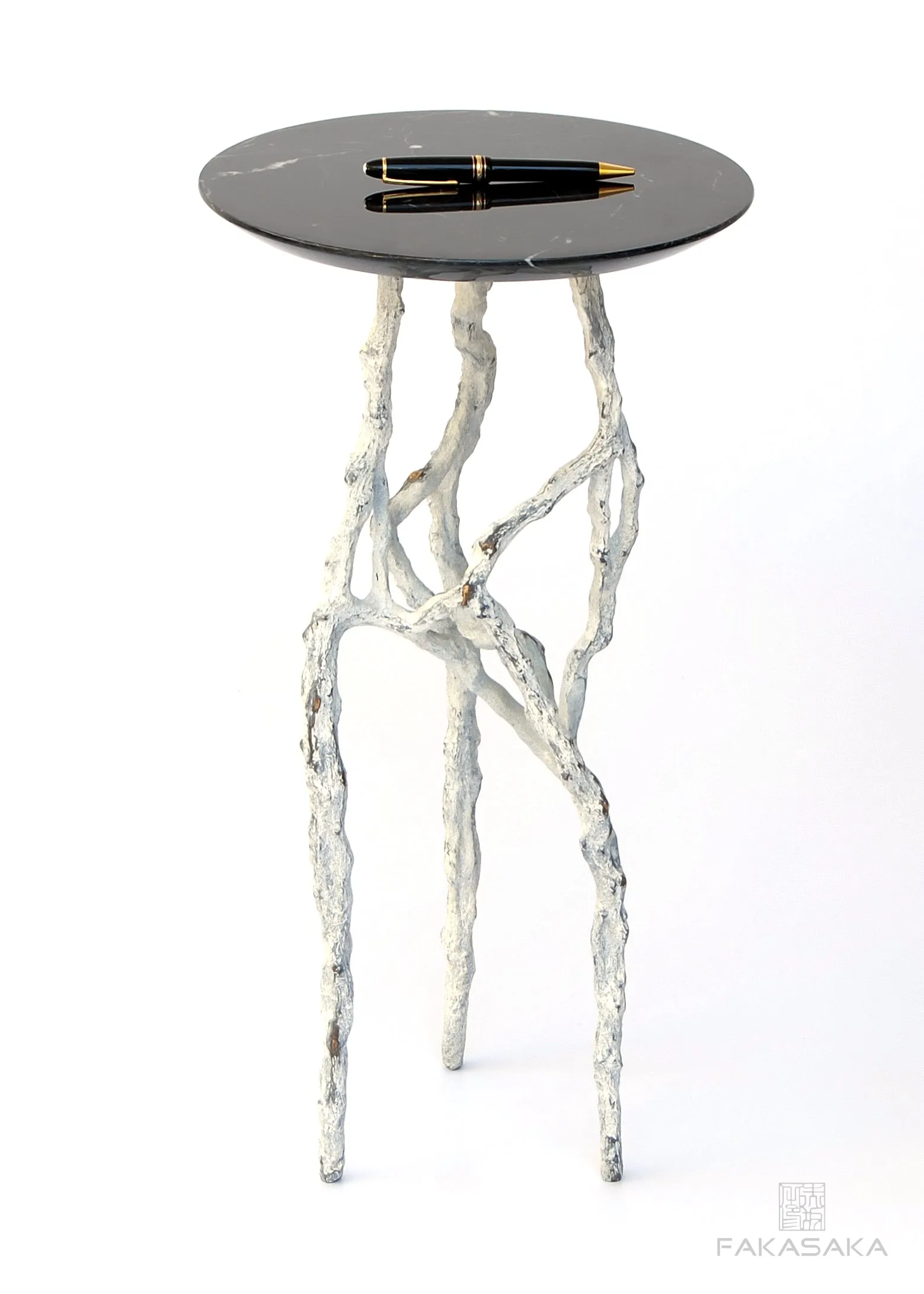 ALEXIA 3 DRINK TABLE<br><br>NERO MARQUINA MARBLE<br>OFF-WHITE BRONZE