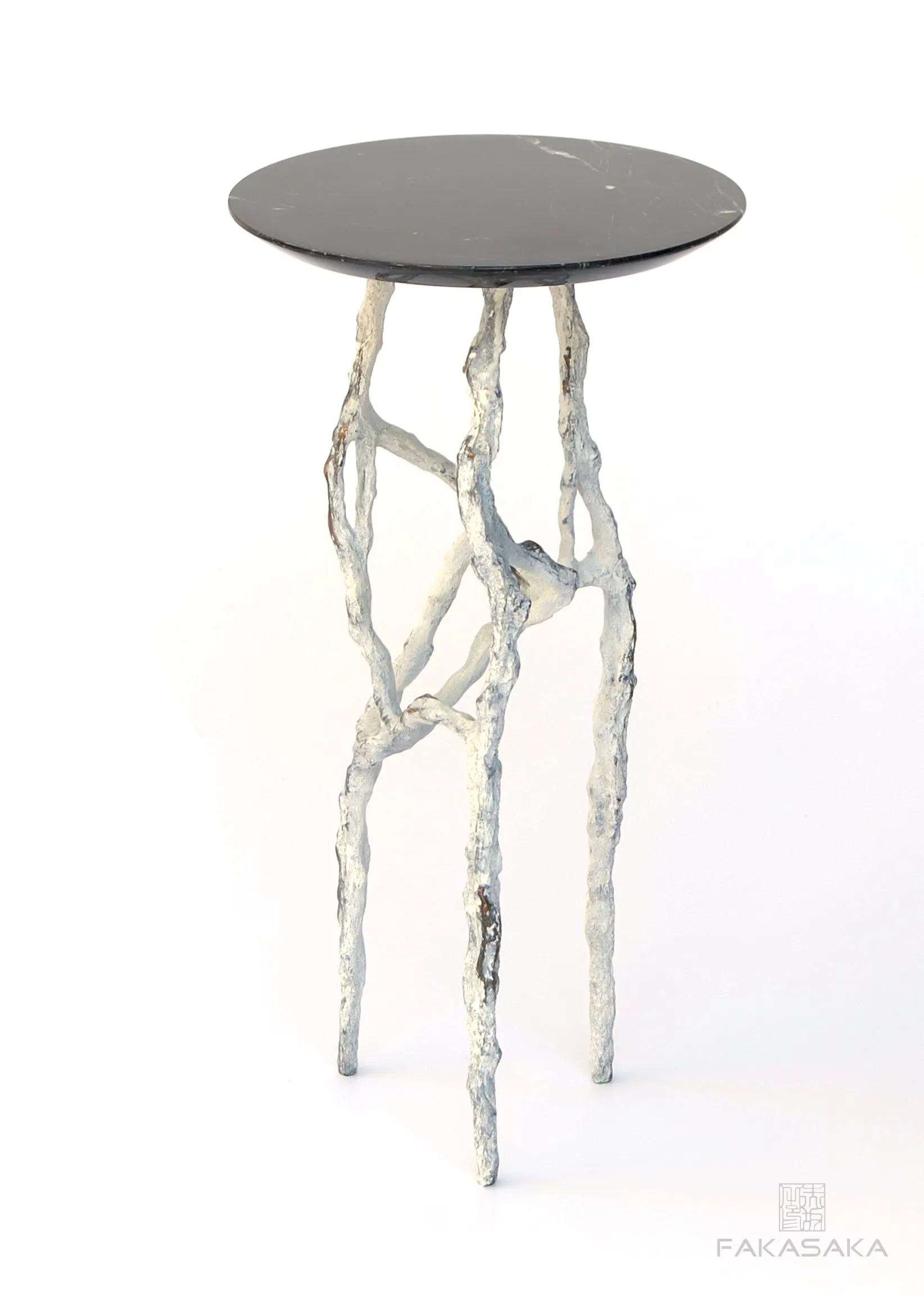 ALEXIA 3 DRINK TABLE<br><br>NERO MARQUINA MARBLE<br>OFF-WHITE BRONZE