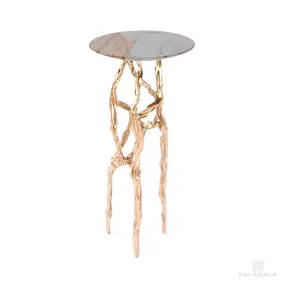 ALEXIA DRINK TABLE<br><br>BLUE MARE QUARTZITE<br>POLISHED BRONZE