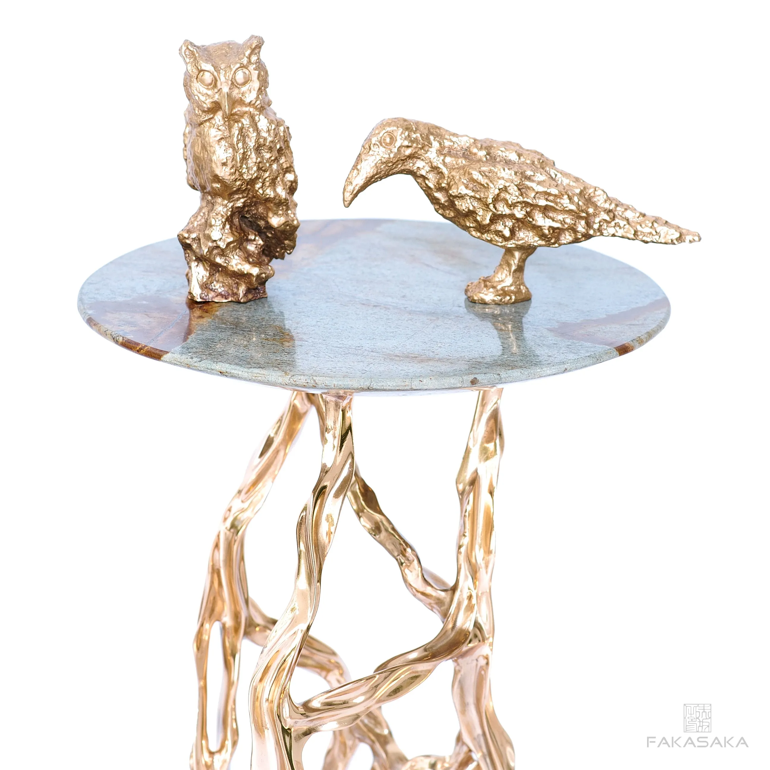 ALEXIA DRINK TABLE<br><br>BLUE MARE QUARTZITE<br>POLISHED BRONZE