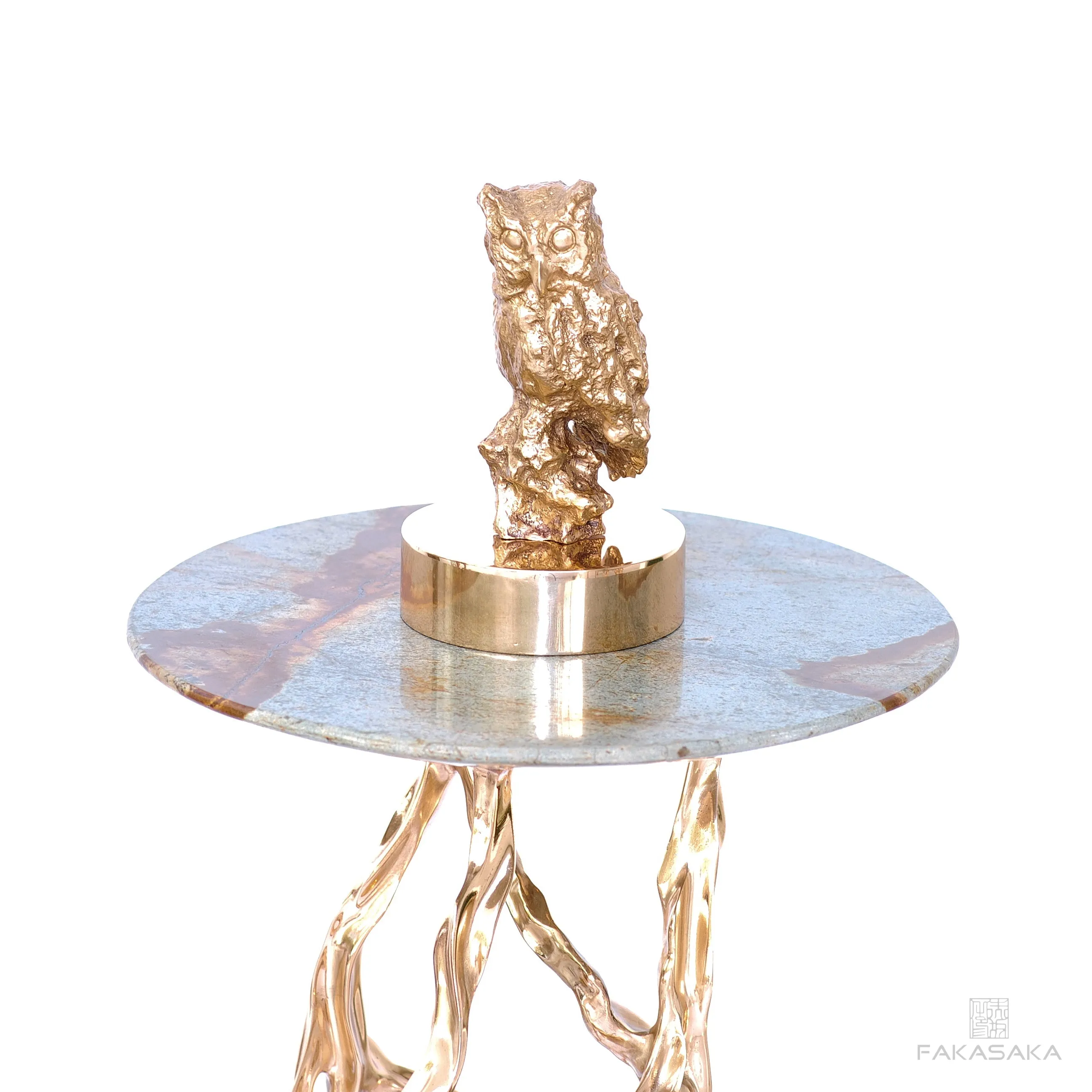 ALEXIA DRINK TABLE<br><br>BLUE MARE QUARTZITE<br>POLISHED BRONZE