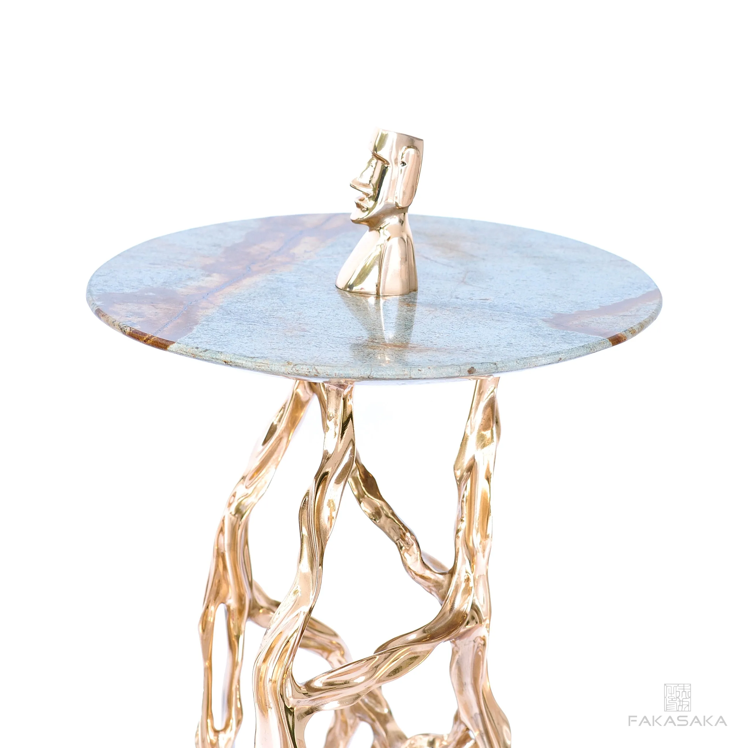 ALEXIA DRINK TABLE<br><br>BLUE MARE QUARTZITE<br>POLISHED BRONZE