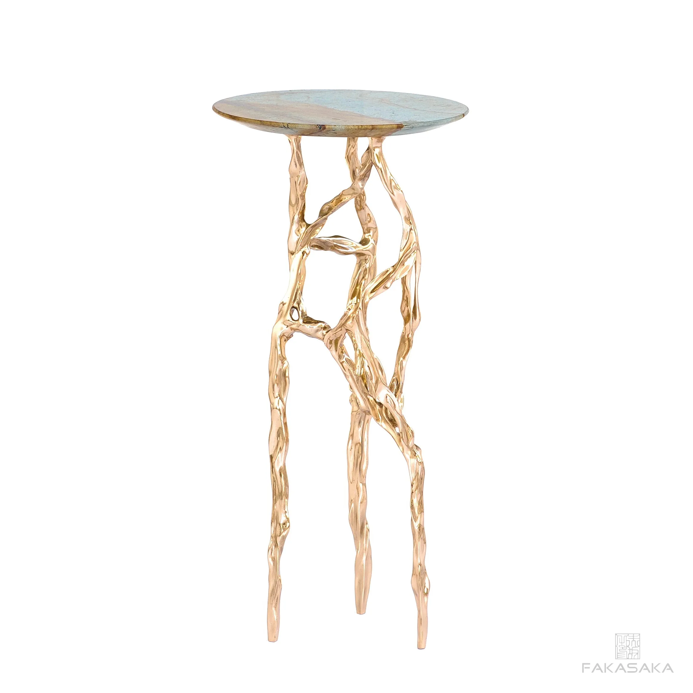 ALEXIA DRINK TABLE<br><br>BLUE MARE QUARTZITE<br>POLISHED BRONZE