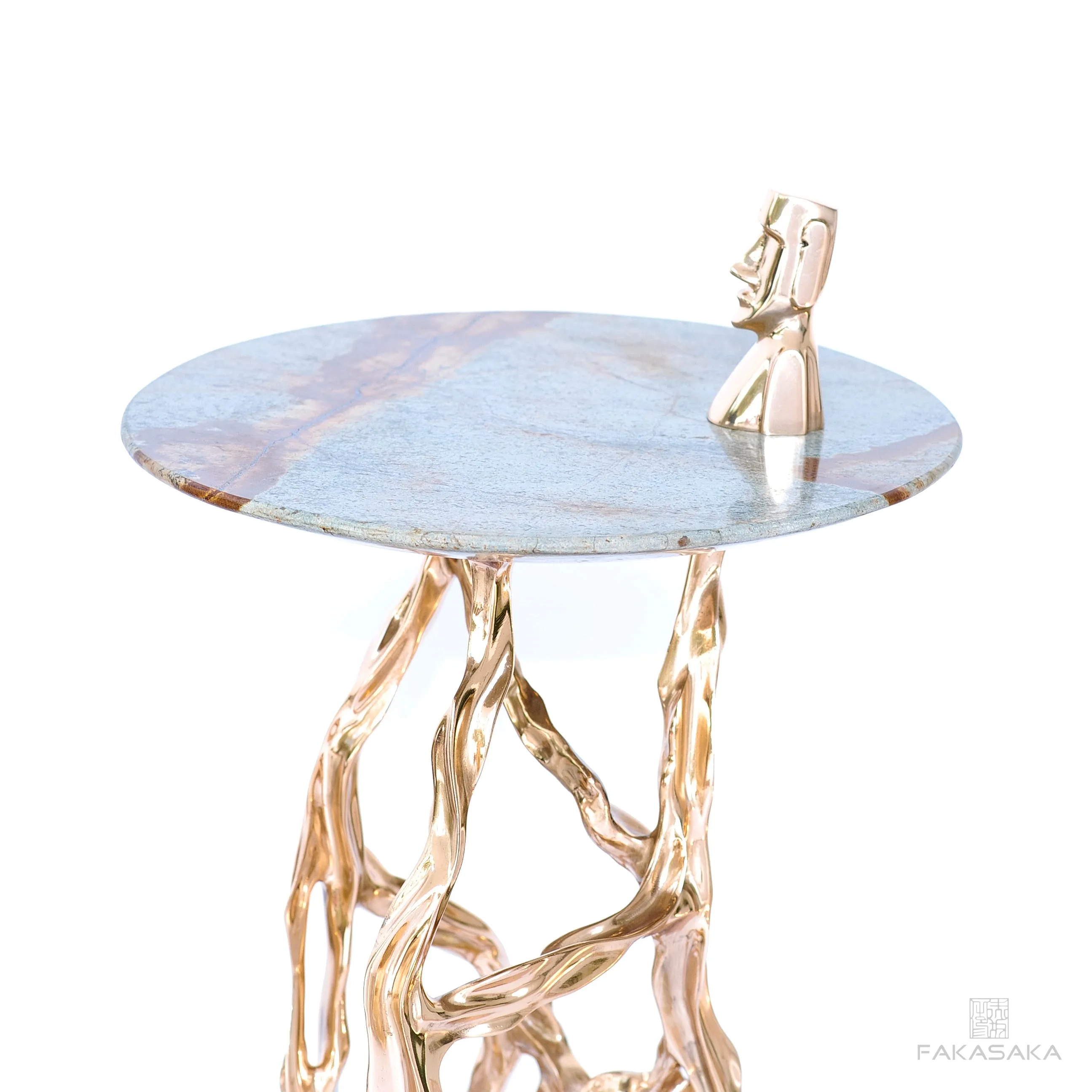 ALEXIA DRINK TABLE<br><br>BLUE MARE QUARTZITE<br>POLISHED BRONZE