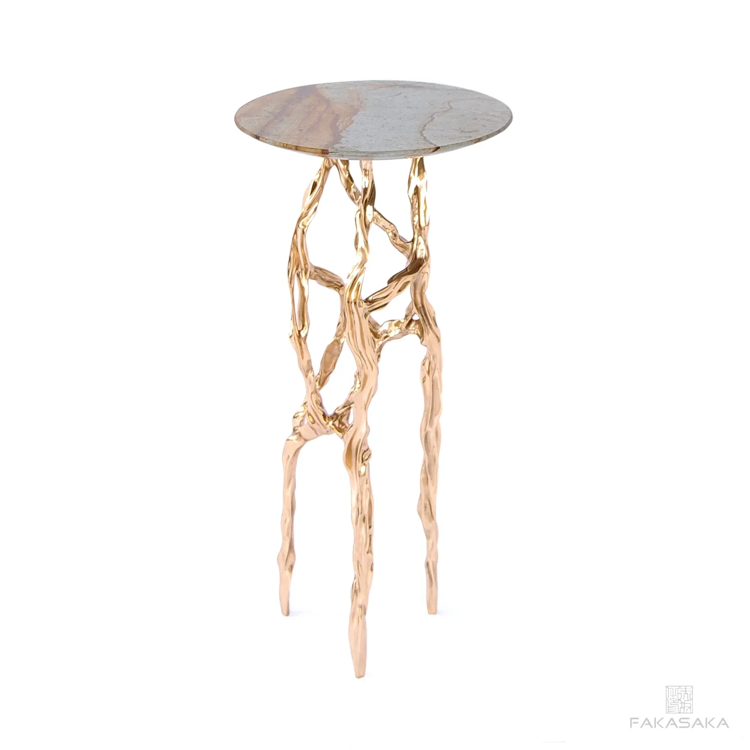 ALEXIA DRINK TABLE<br><br>BLUE MARE QUARTZITE<br>POLISHED BRONZE