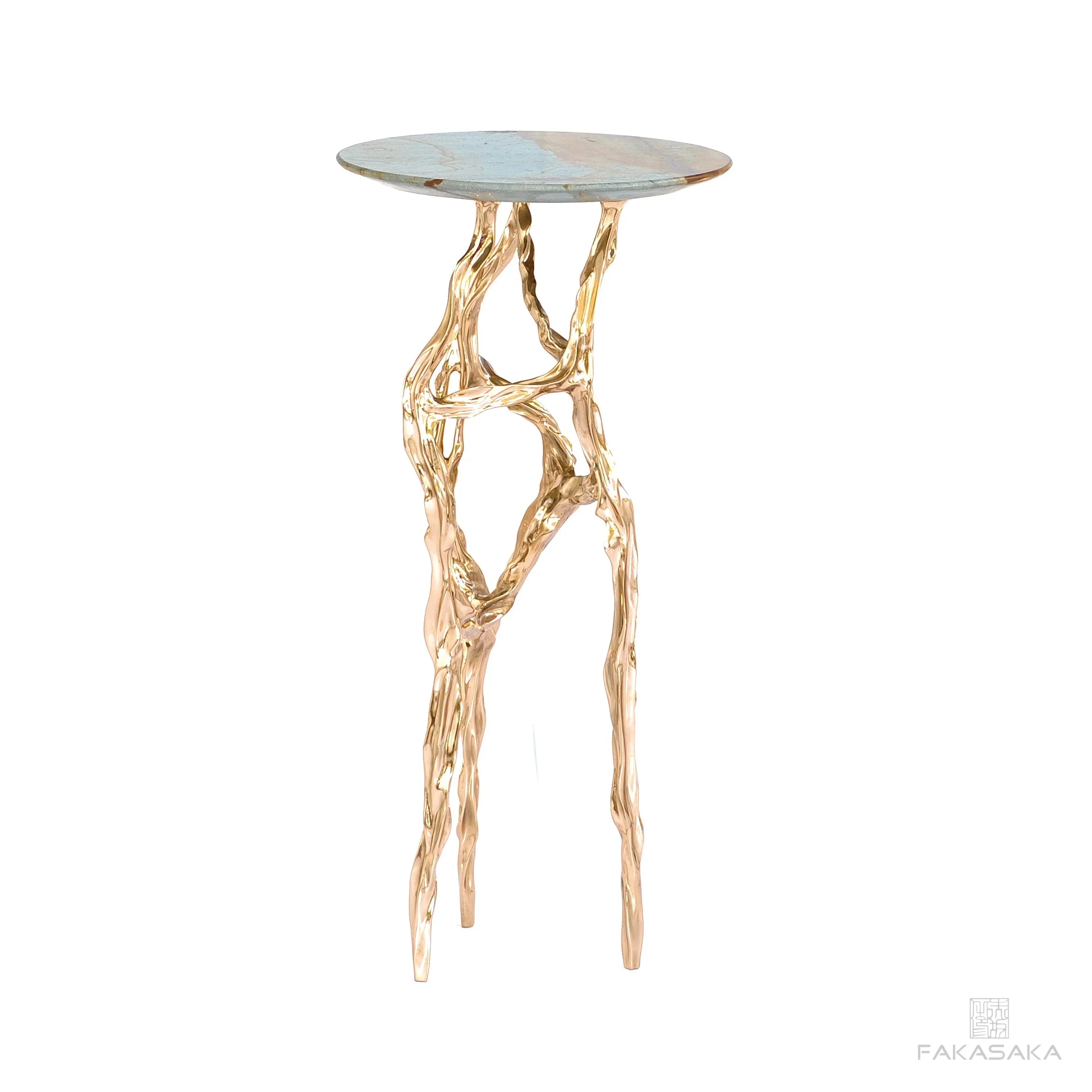 ALEXIA DRINK TABLE<br><br>BLUE MARE QUARTZITE<br>POLISHED BRONZE