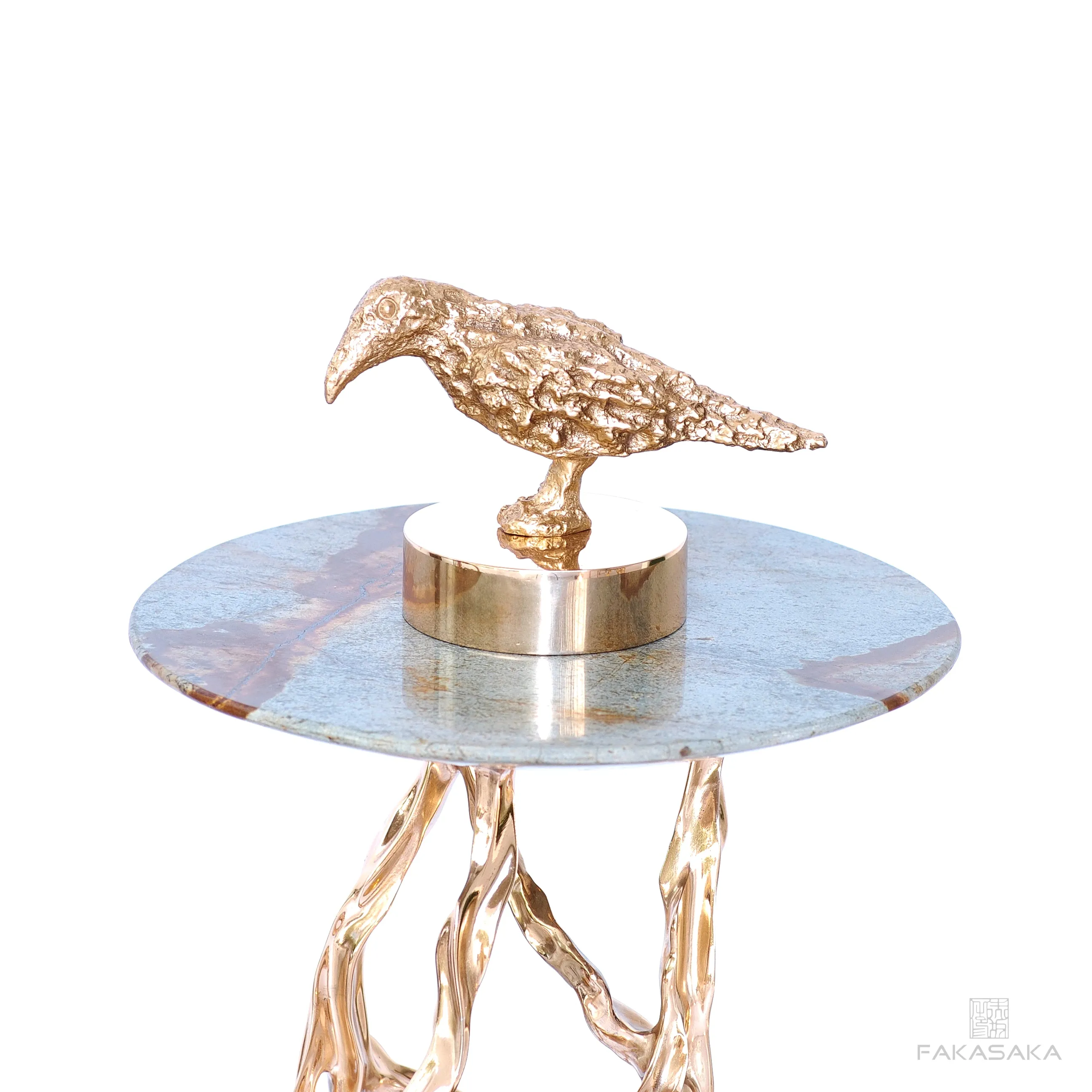 ALEXIA DRINK TABLE<br><br>BLUE MARE QUARTZITE<br>POLISHED BRONZE