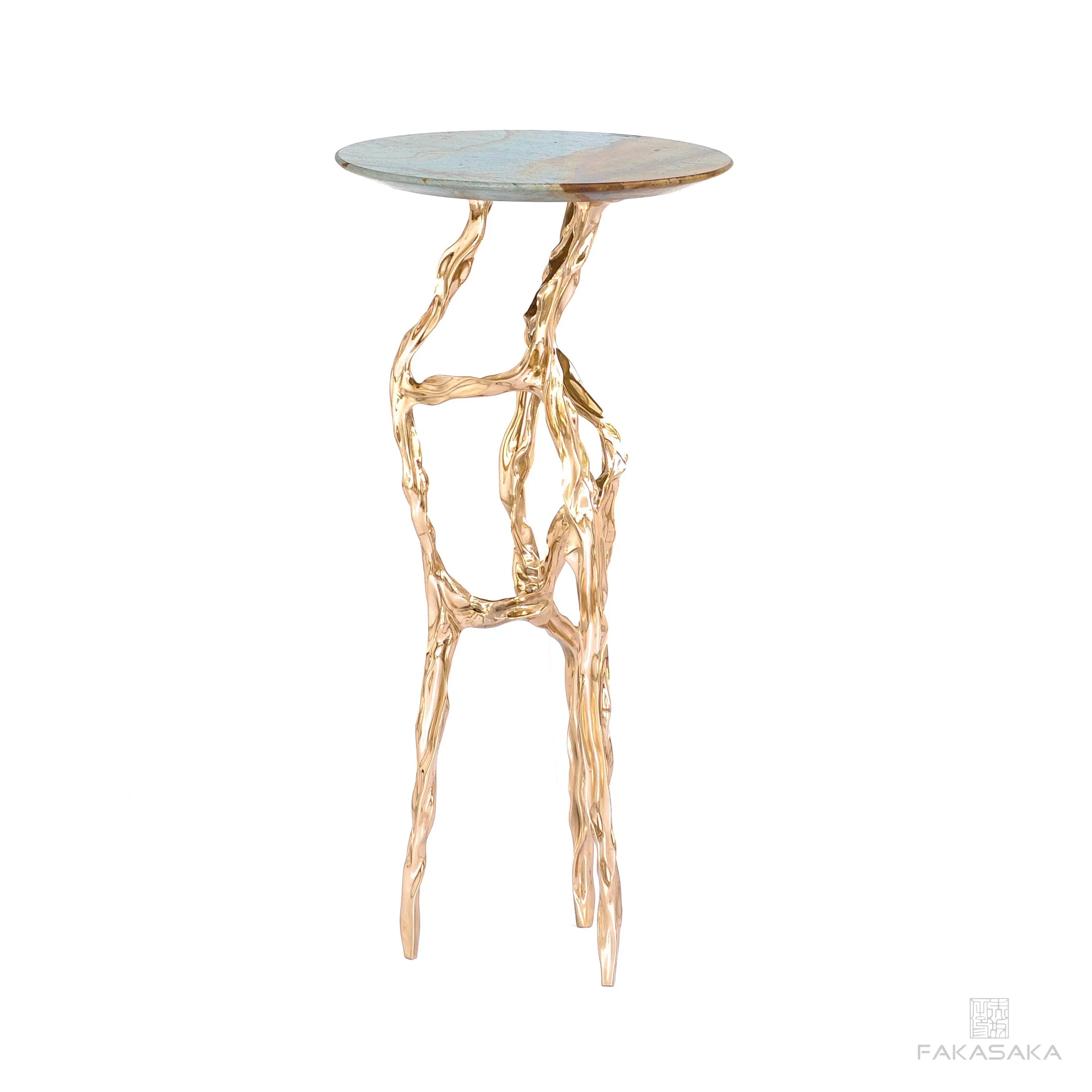 ALEXIA DRINK TABLE<br><br>BLUE MARE QUARTZITE<br>POLISHED BRONZE