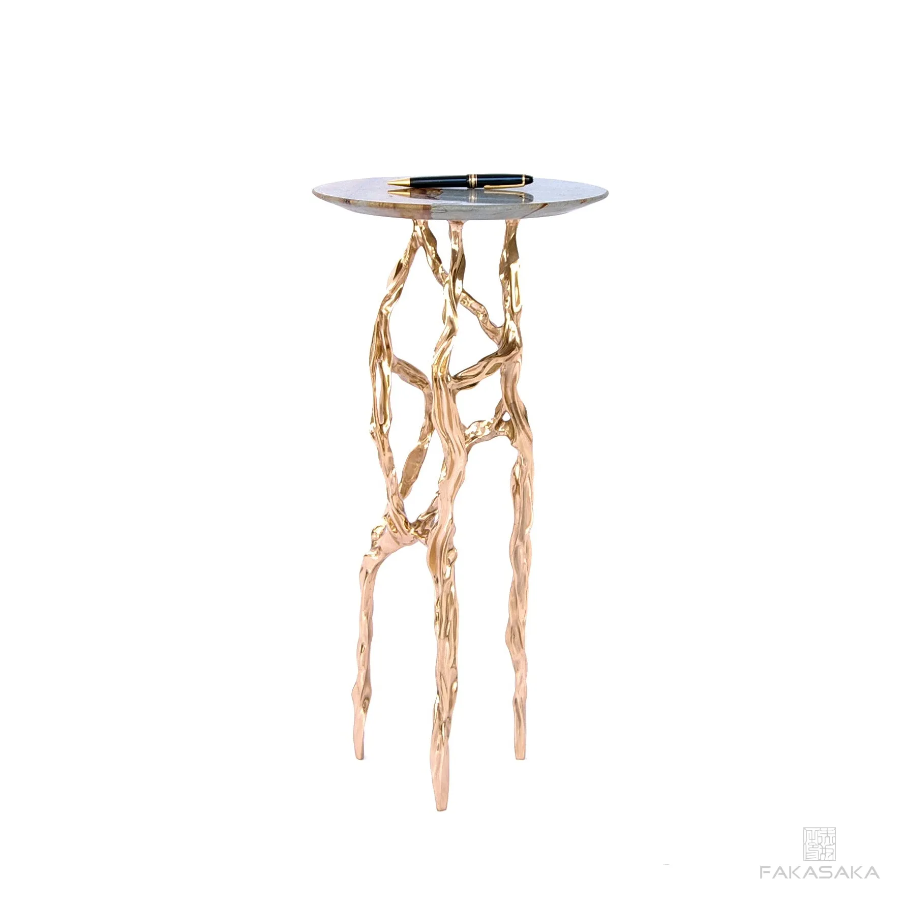 ALEXIA DRINK TABLE<br><br>BLUE MARE QUARTZITE<br>POLISHED BRONZE