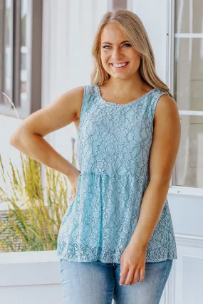 Always On The Run Two Tone Lace Tank Top in Blue