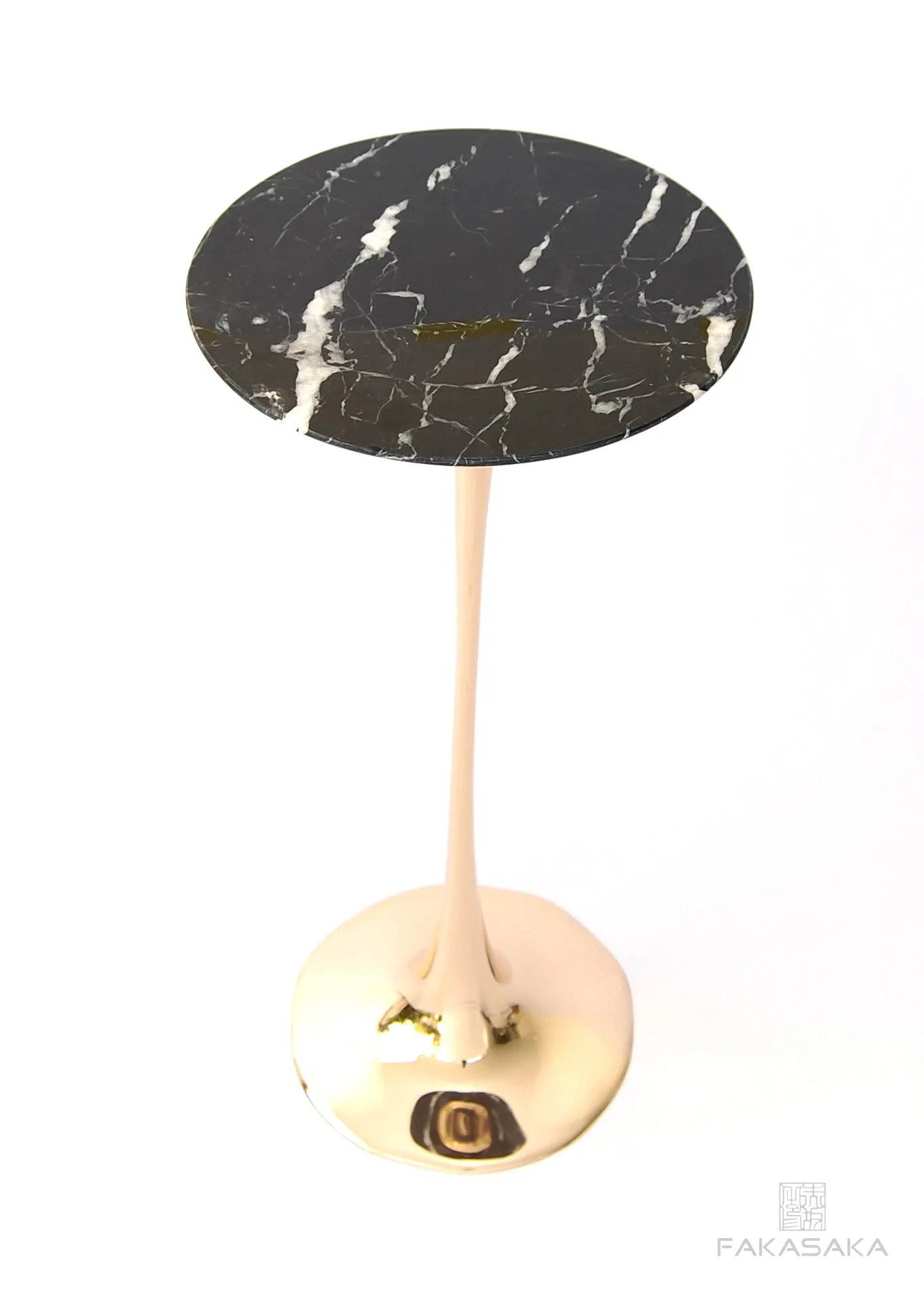 APPLE DRINK TABLE<br><br>NERO MARQUINA MARBLE<br>POLISHED BRONZE