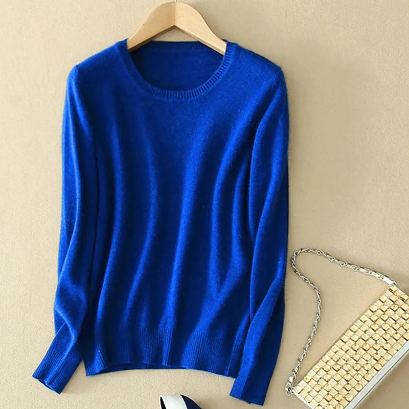 Autumn and Winter Cashmere Sweaters Women Soft Warm Casual Pullovers Fashion Solid Color Knitwear O-Neck Bottoming Shirt 2024