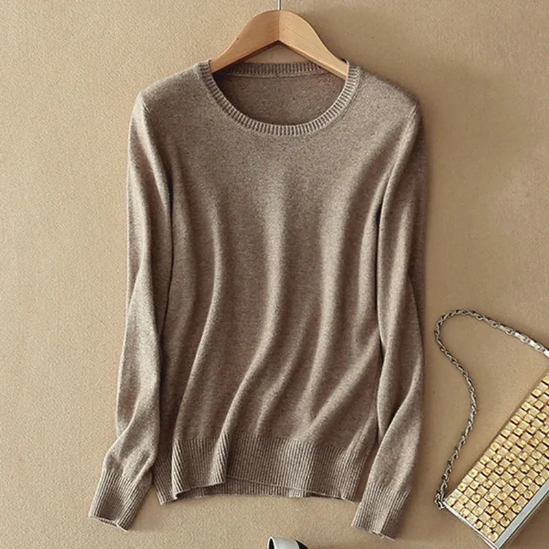 Autumn and Winter Cashmere Sweaters Women Soft Warm Casual Pullovers Fashion Solid Color Knitwear O-Neck Bottoming Shirt 2024