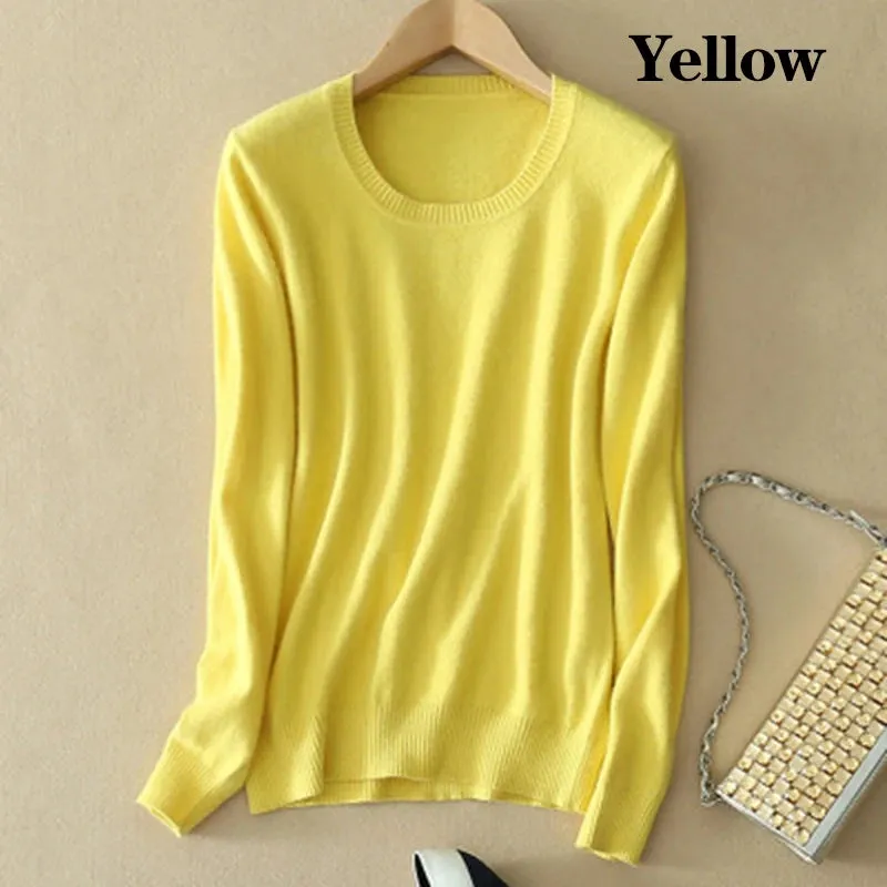 Autumn and Winter Cashmere Sweaters Women Soft Warm Casual Pullovers Fashion Solid Color Knitwear O-Neck Bottoming Shirt 2024