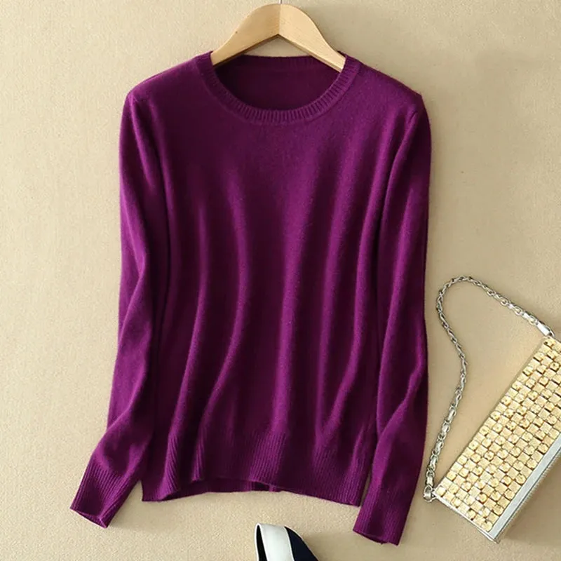 Autumn and Winter Cashmere Sweaters Women Soft Warm Casual Pullovers Fashion Solid Color Knitwear O-Neck Bottoming Shirt 2024