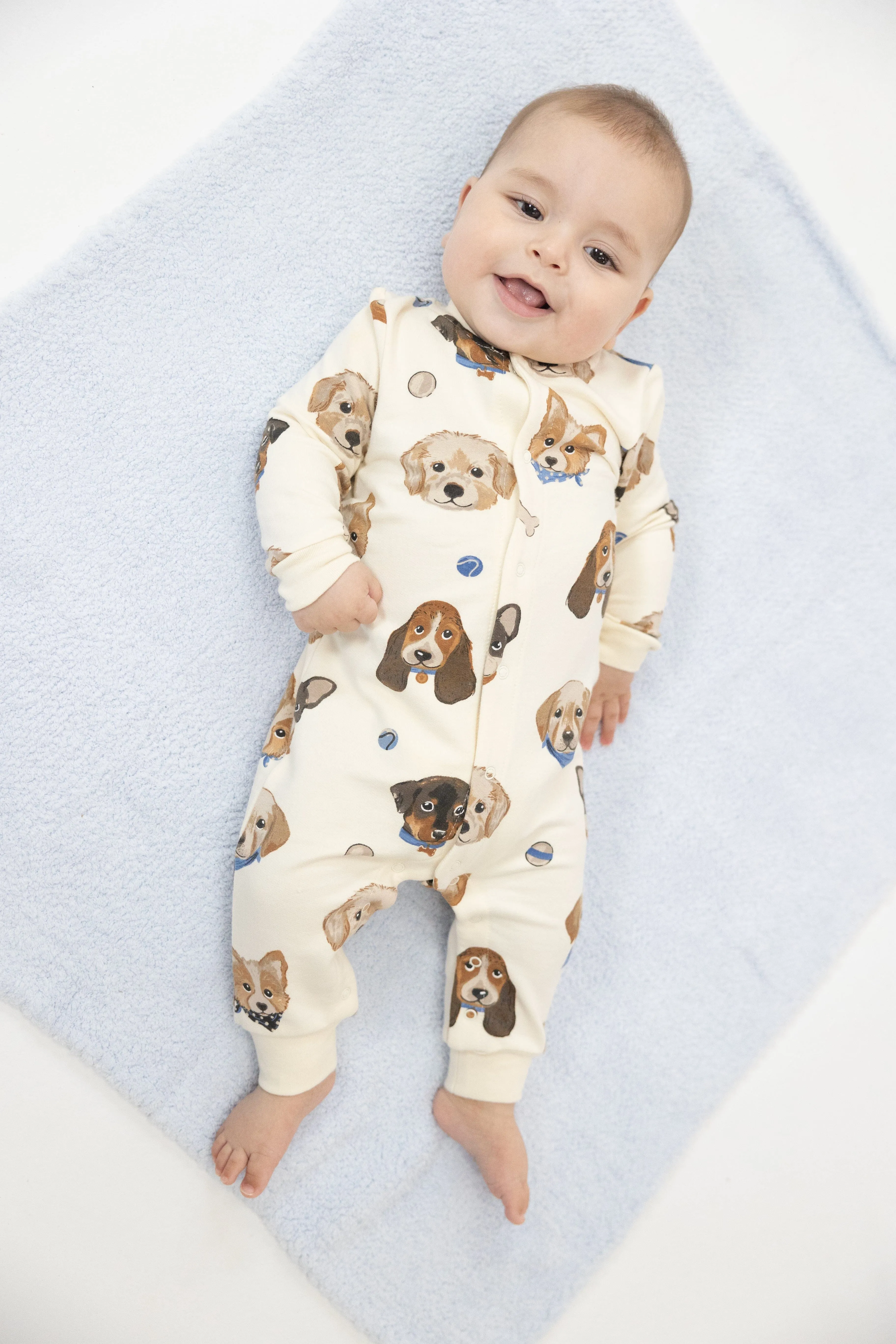 Baseball Collar Romper | Vintage Puppy Faces