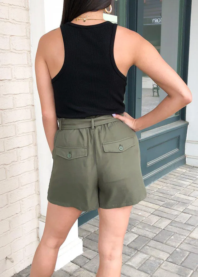 BB Dakota Day in the Life Belted Paperbag Shorts - Sage