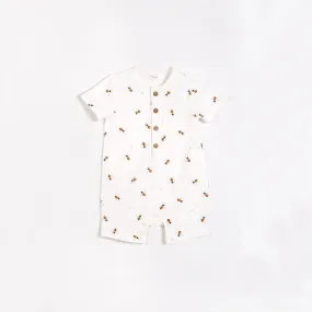 Bees Print on Henley Jersey Romper | Petit Lem