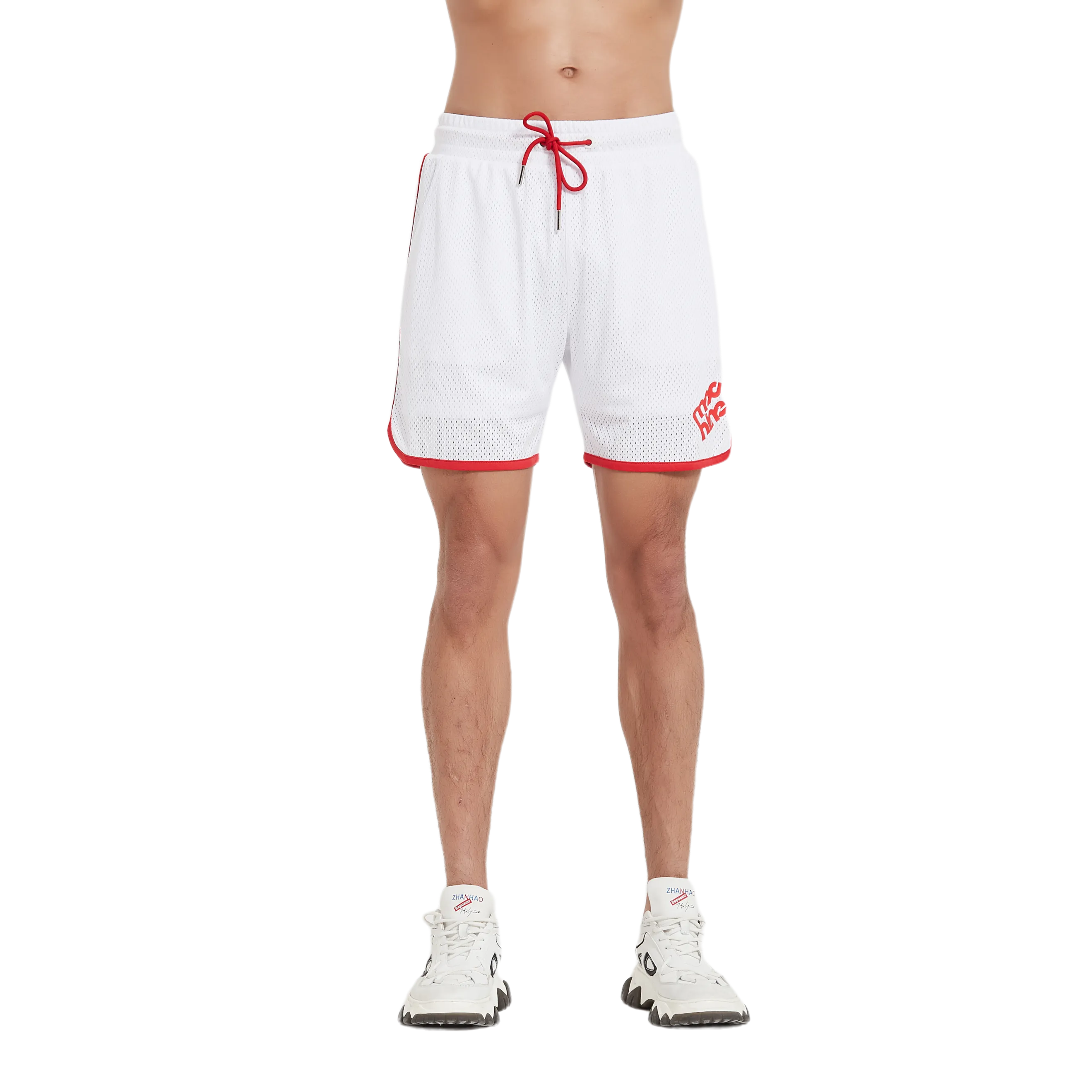 Botanic Mesh Gym Short - White w. Red Taping