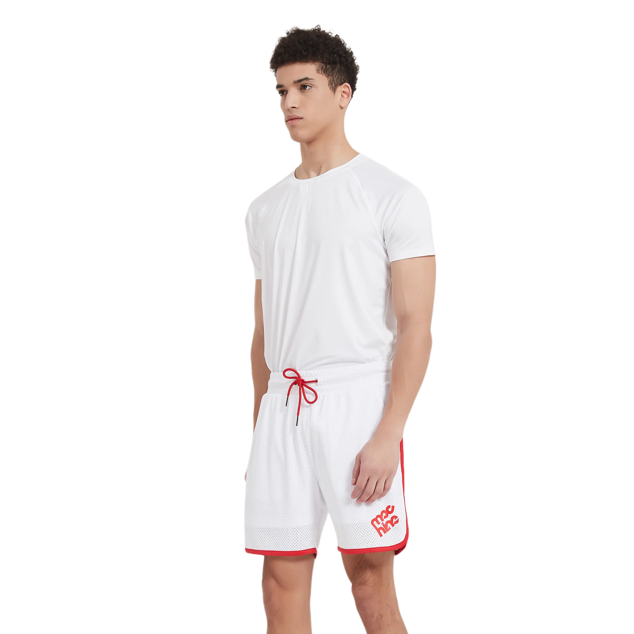 Botanic Mesh Gym Short - White w. Red Taping