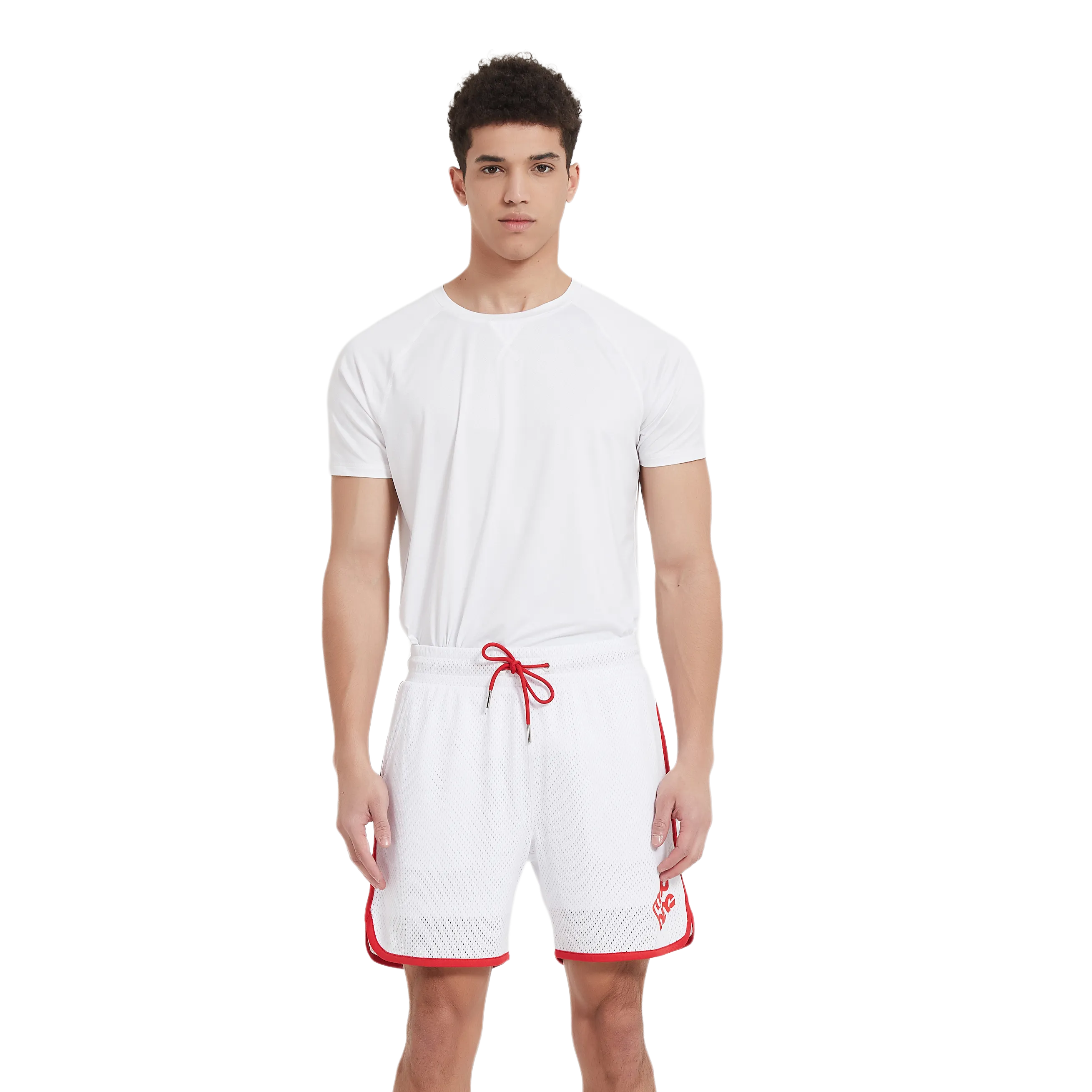 Botanic Mesh Gym Short - White w. Red Taping