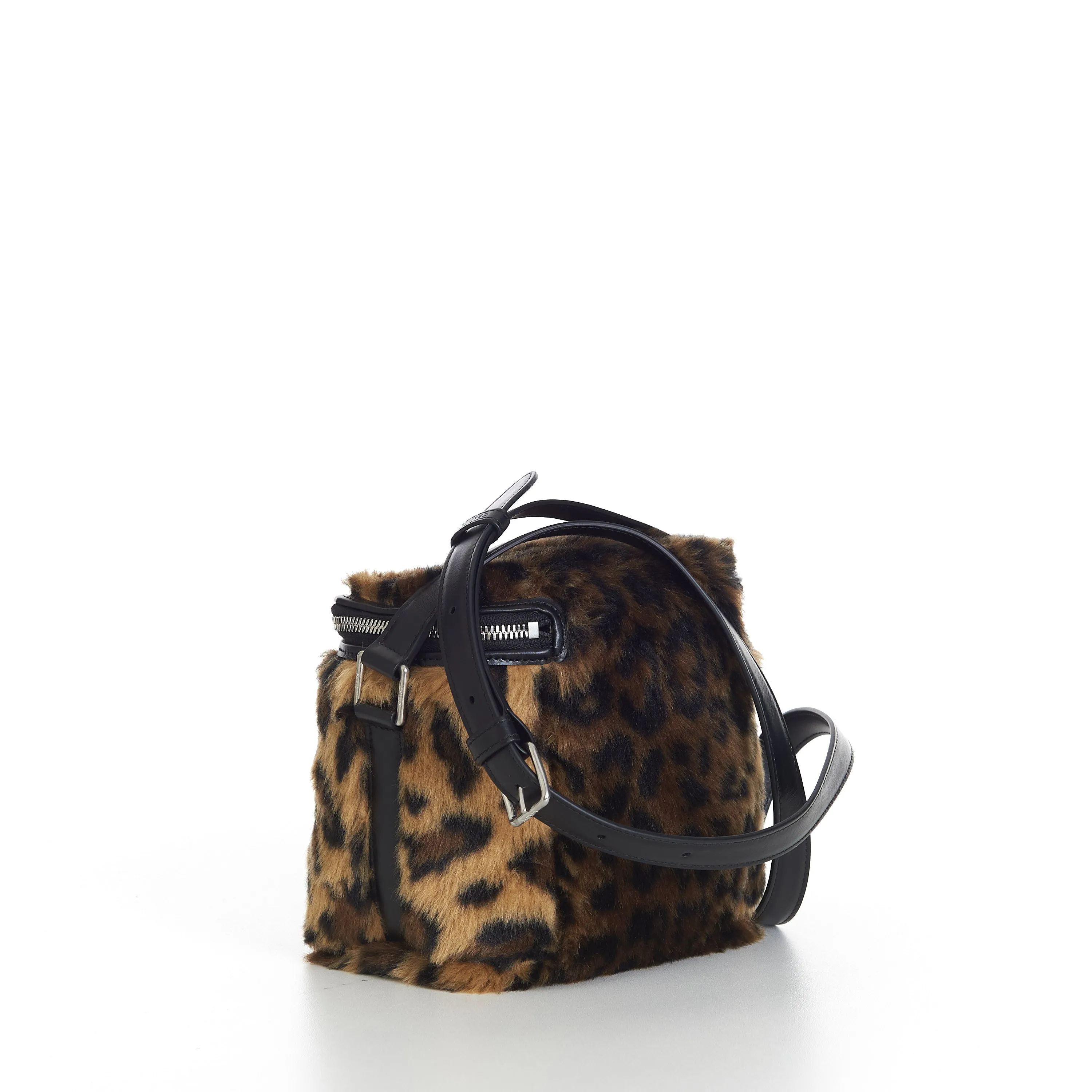 Box Bag In Fluffy Leopard Textile With Celine Print