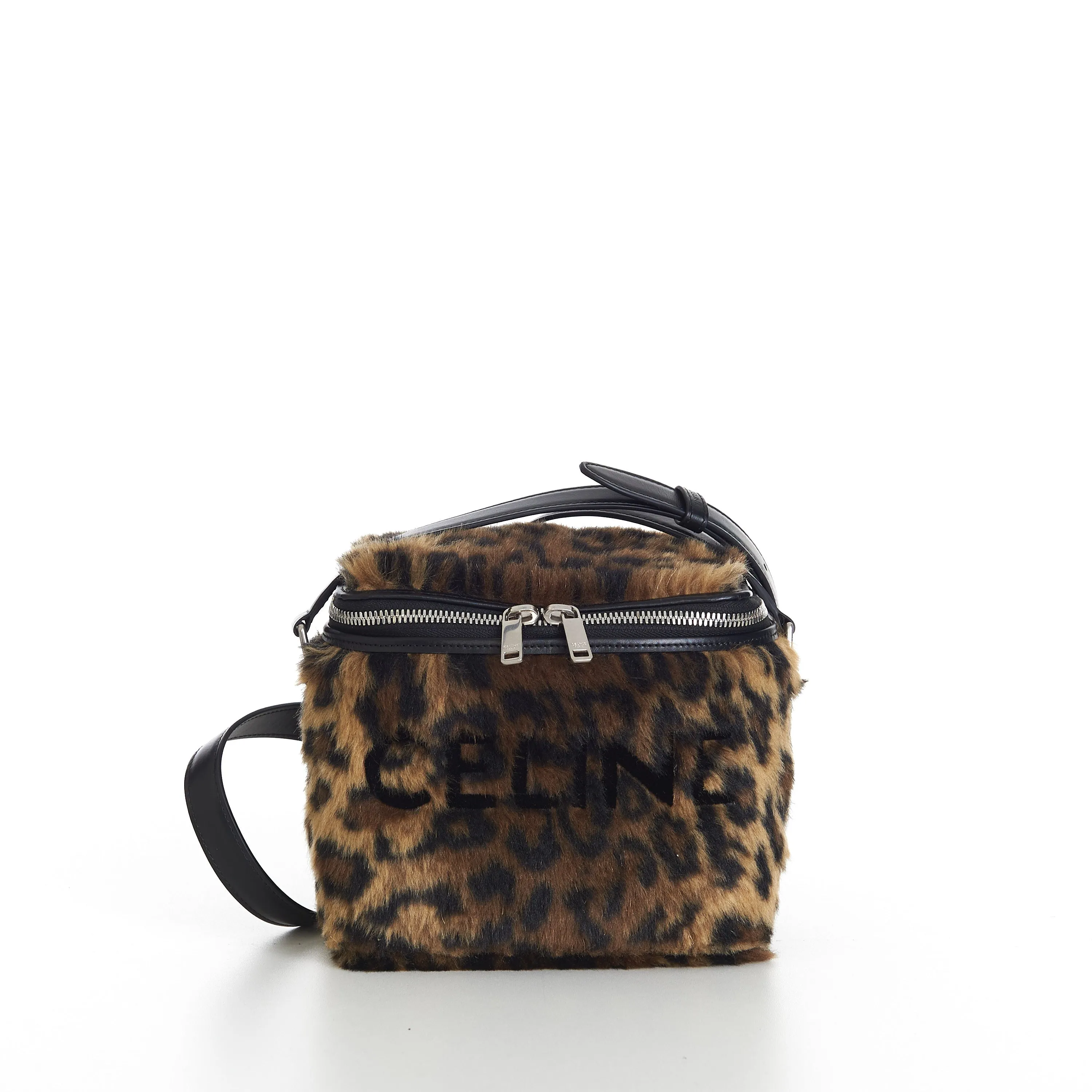 Box Bag In Fluffy Leopard Textile With Celine Print