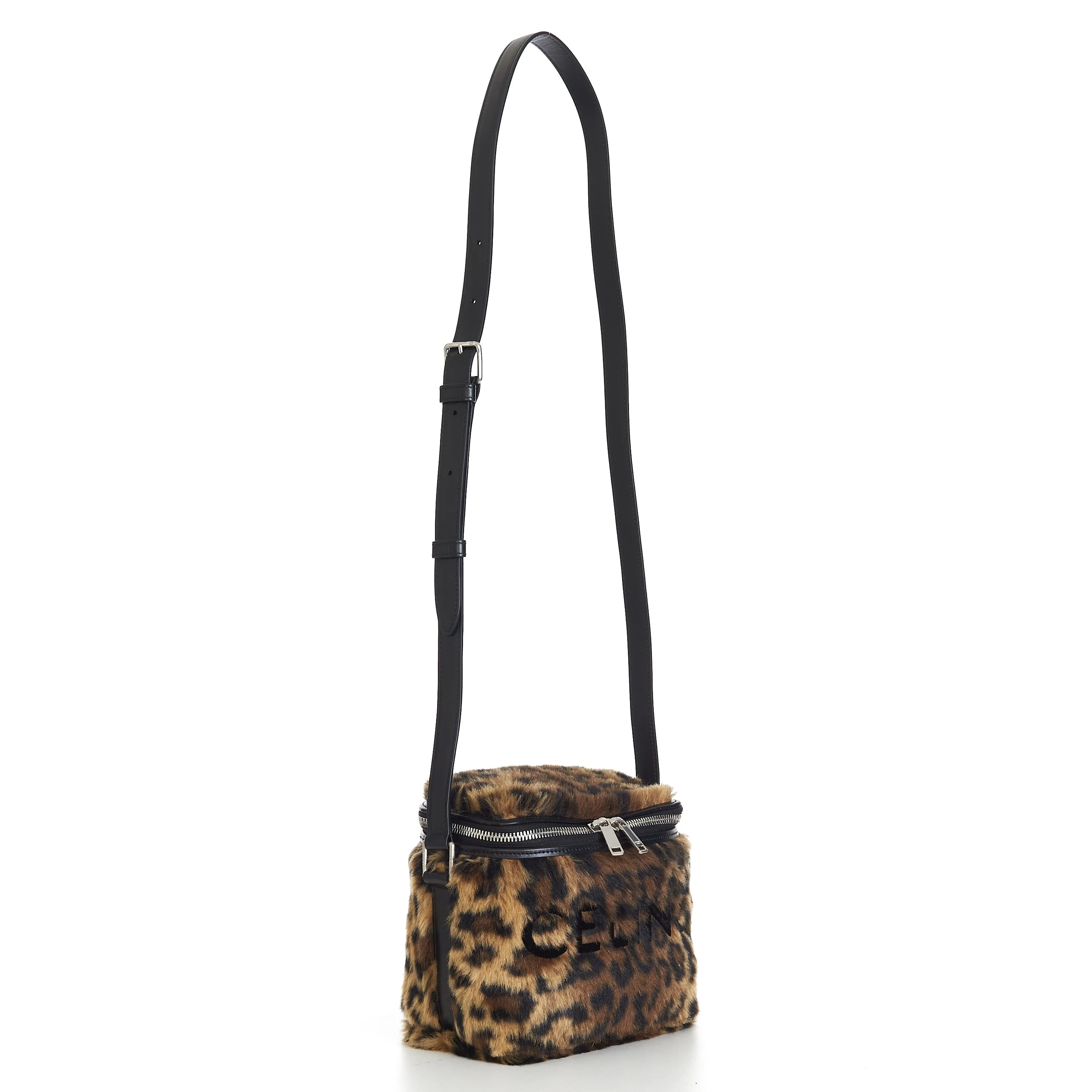 Box Bag In Fluffy Leopard Textile With Celine Print