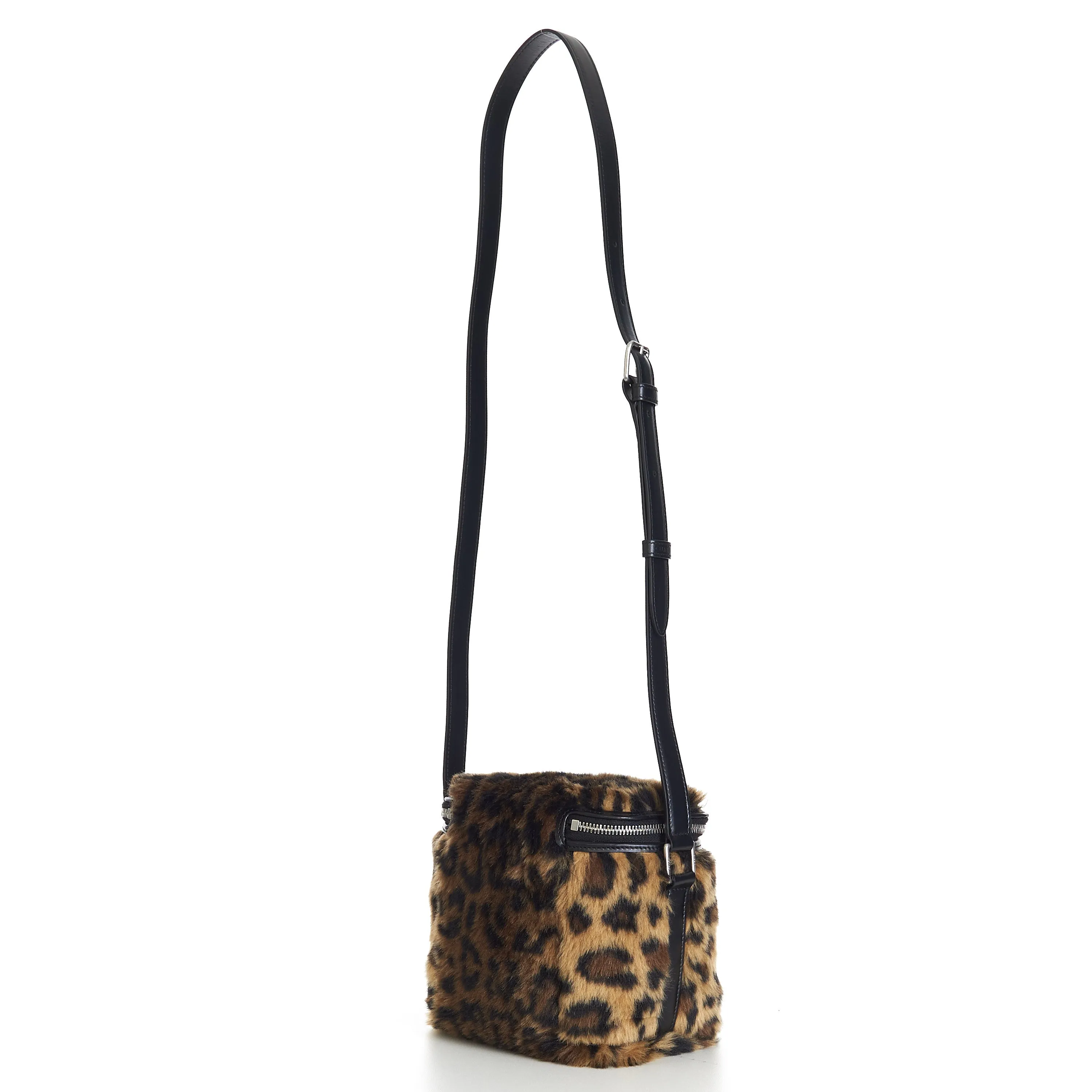 Box Bag In Fluffy Leopard Textile With Celine Print