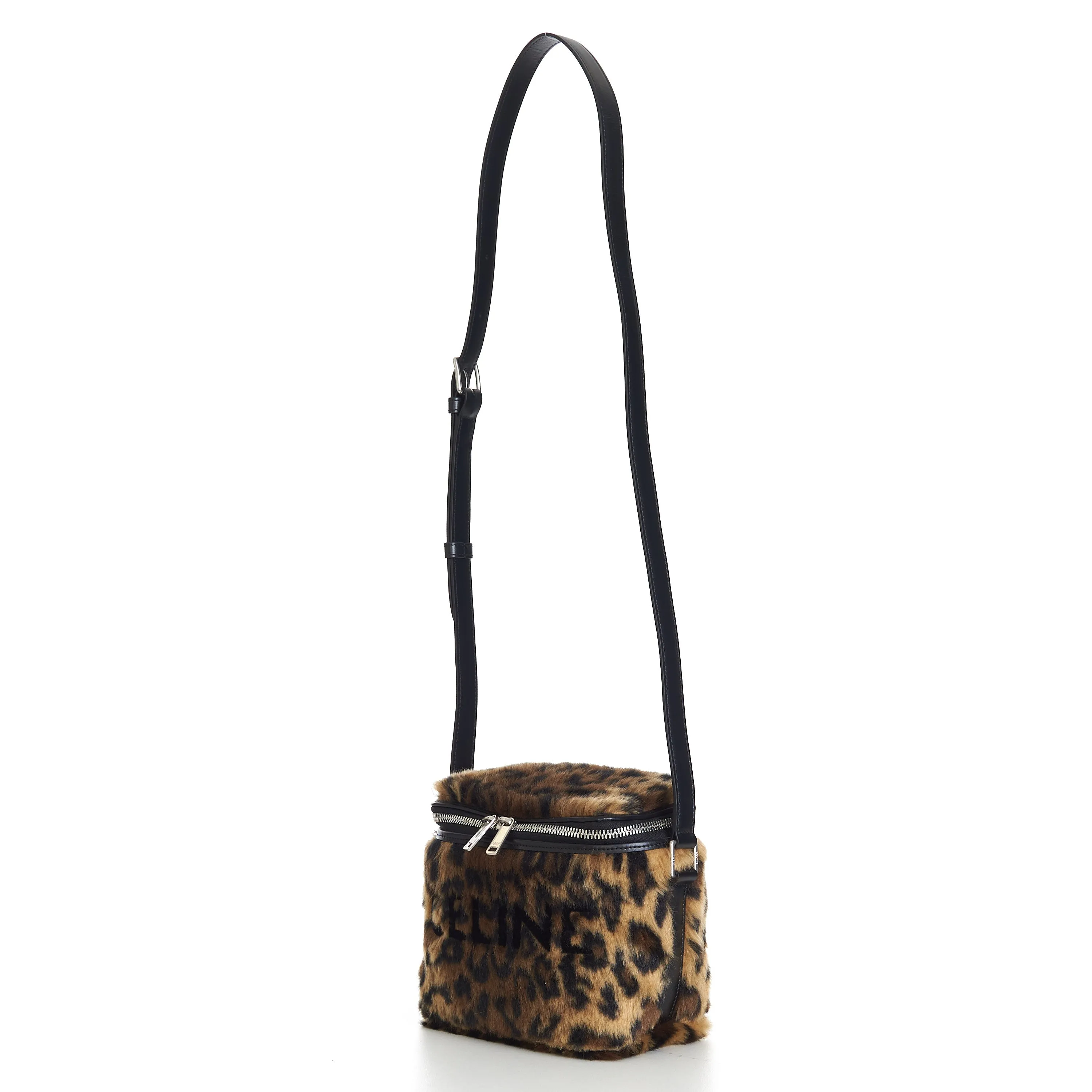 Box Bag In Fluffy Leopard Textile With Celine Print