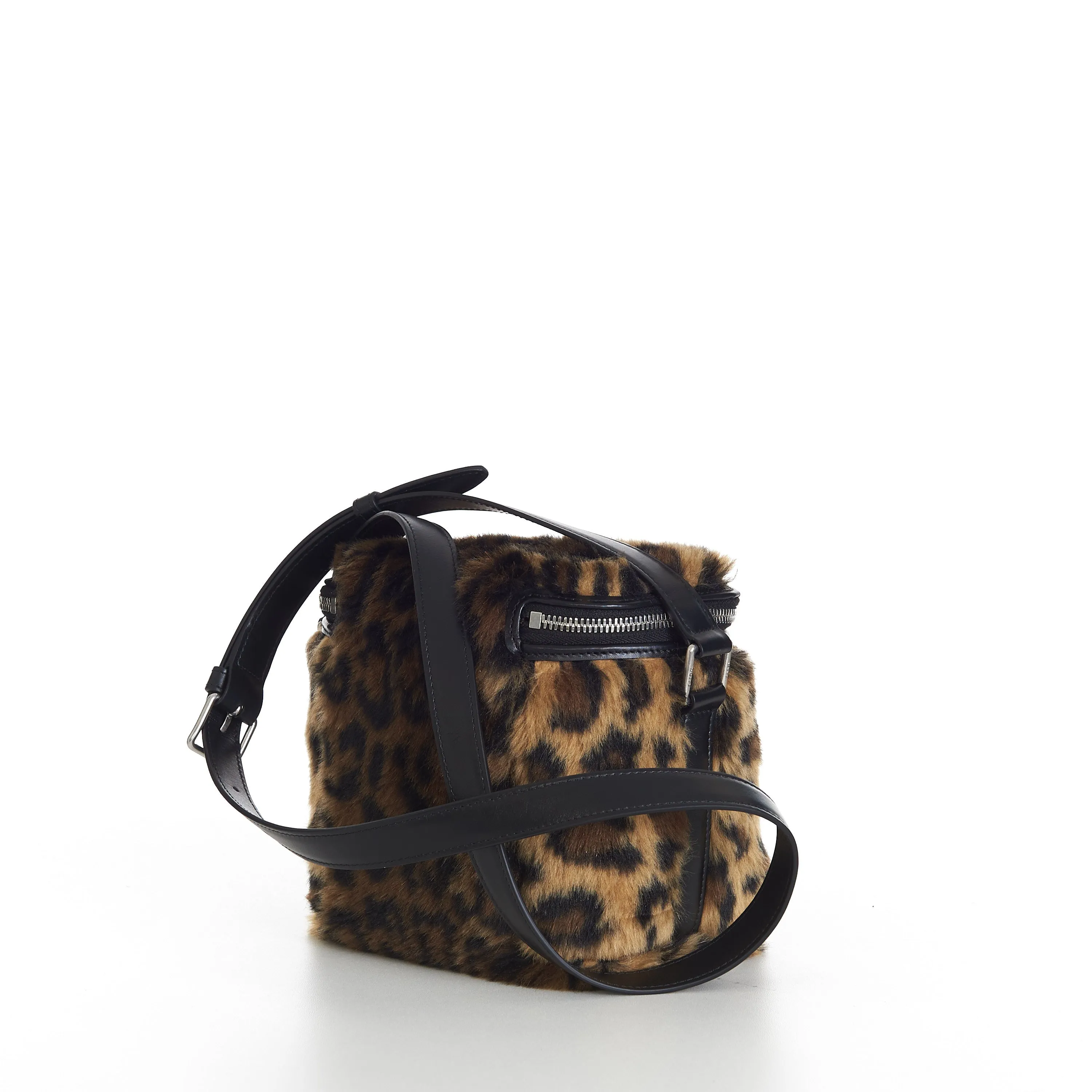 Box Bag In Fluffy Leopard Textile With Celine Print