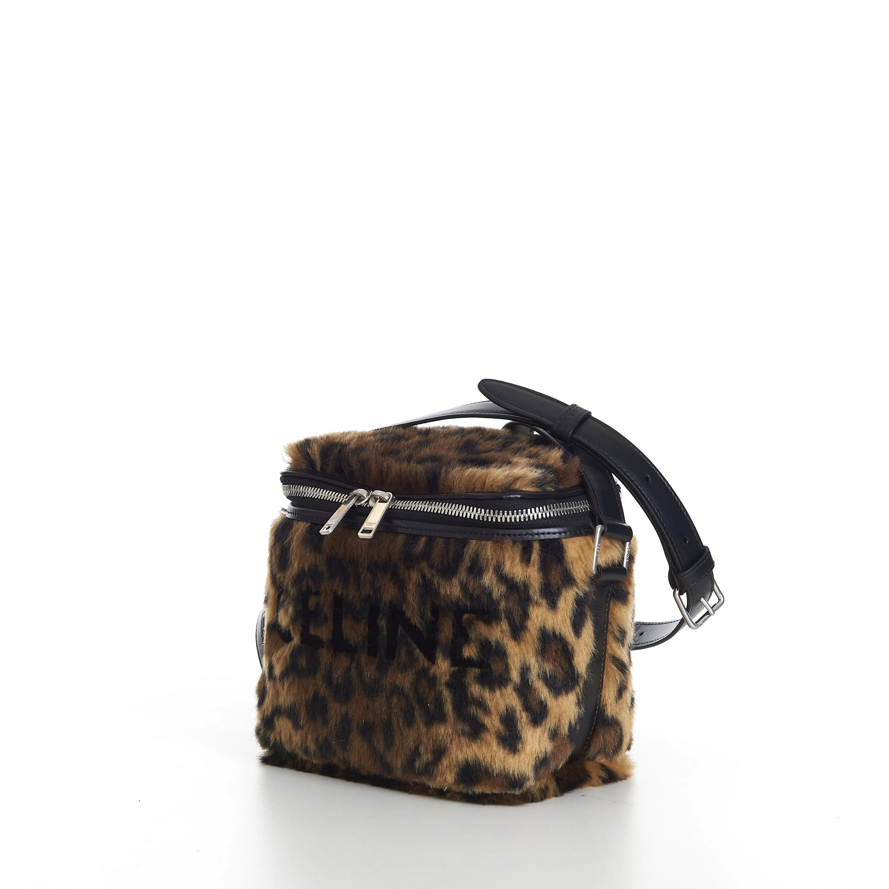 Box Bag In Fluffy Leopard Textile With Celine Print