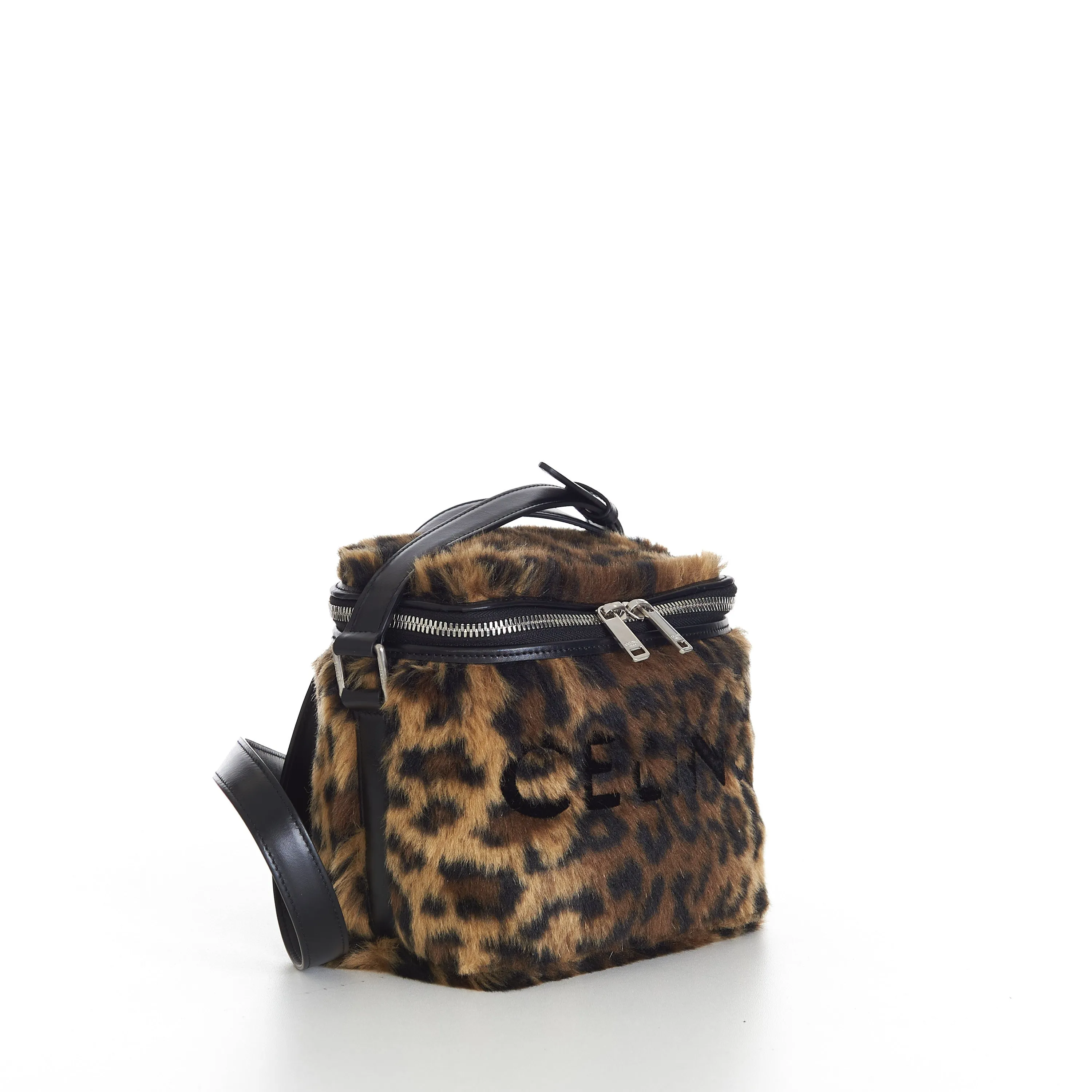 Box Bag In Fluffy Leopard Textile With Celine Print