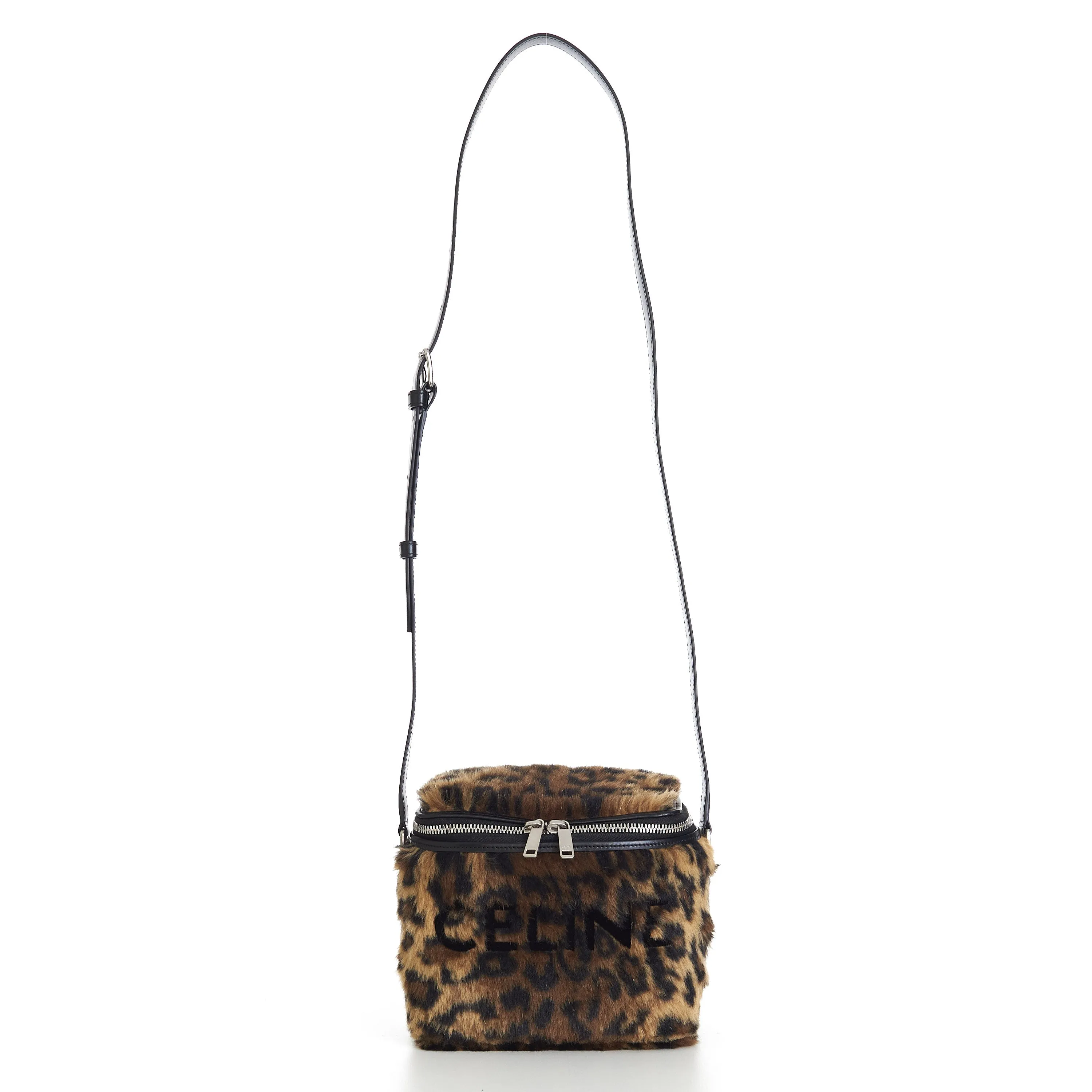 Box Bag In Fluffy Leopard Textile With Celine Print