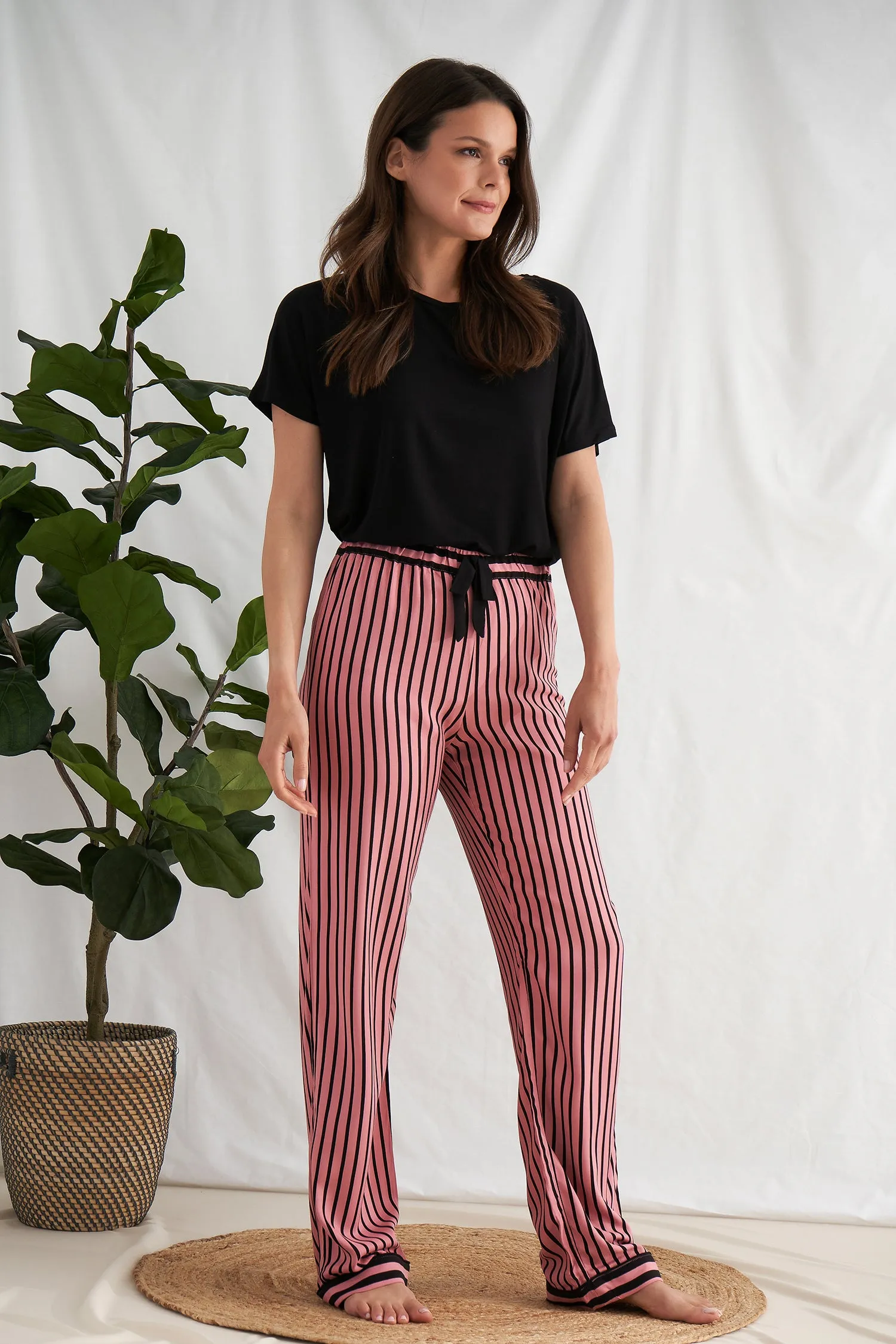 Boyfriend Stripe Trousers in Terracotta/Black