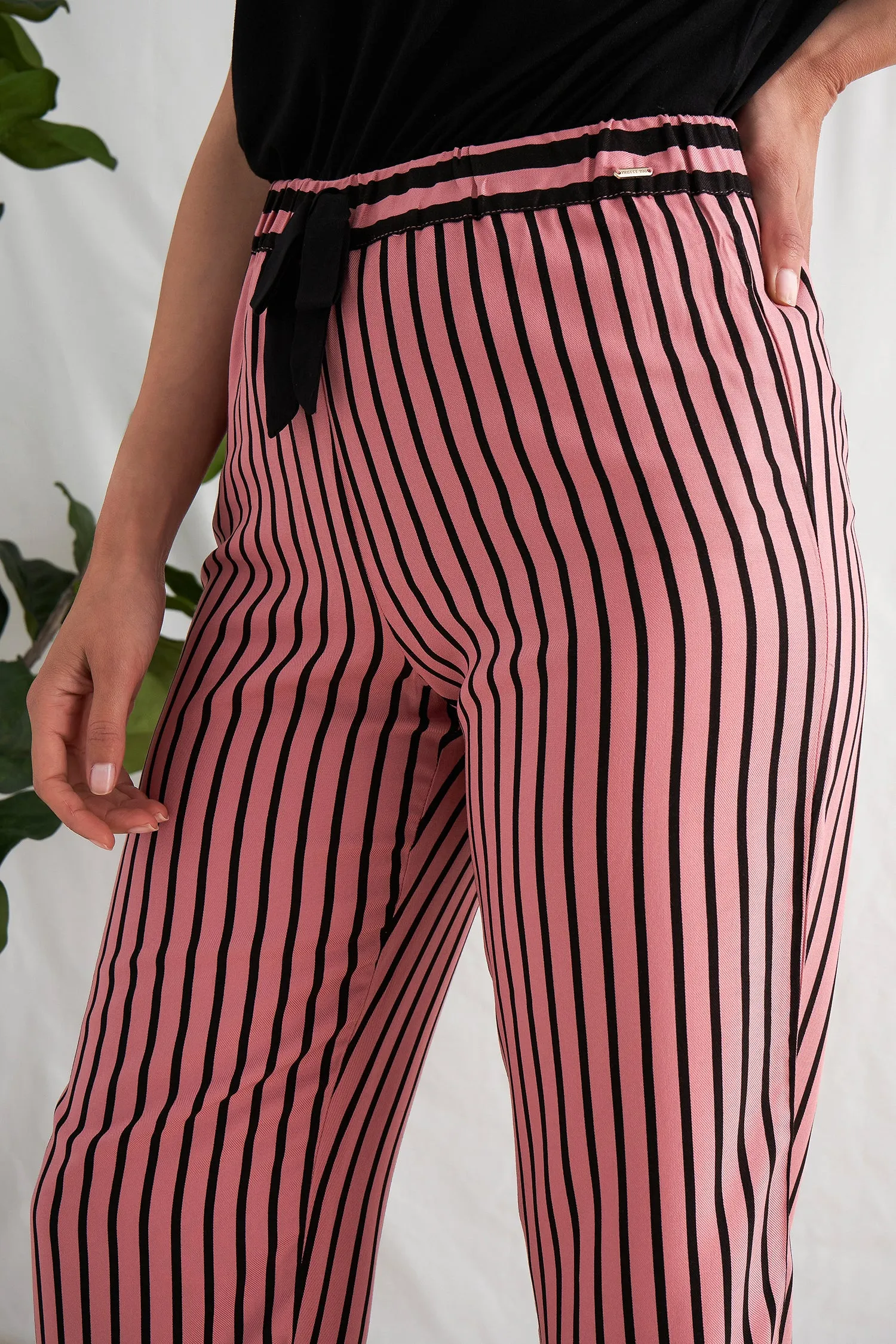 Boyfriend Stripe Trousers in Terracotta/Black