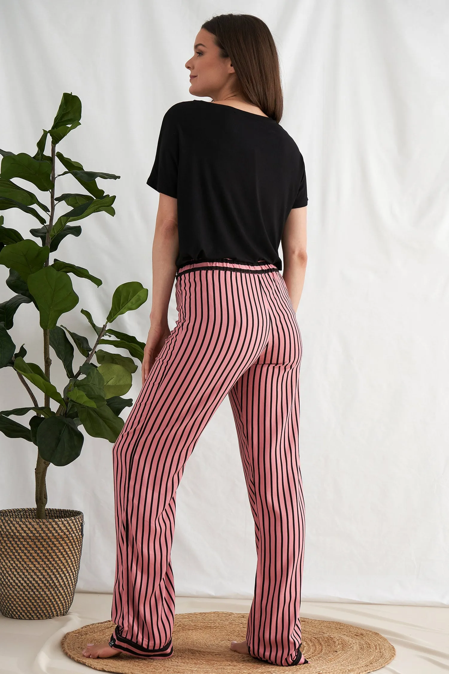 Boyfriend Stripe Trousers in Terracotta/Black