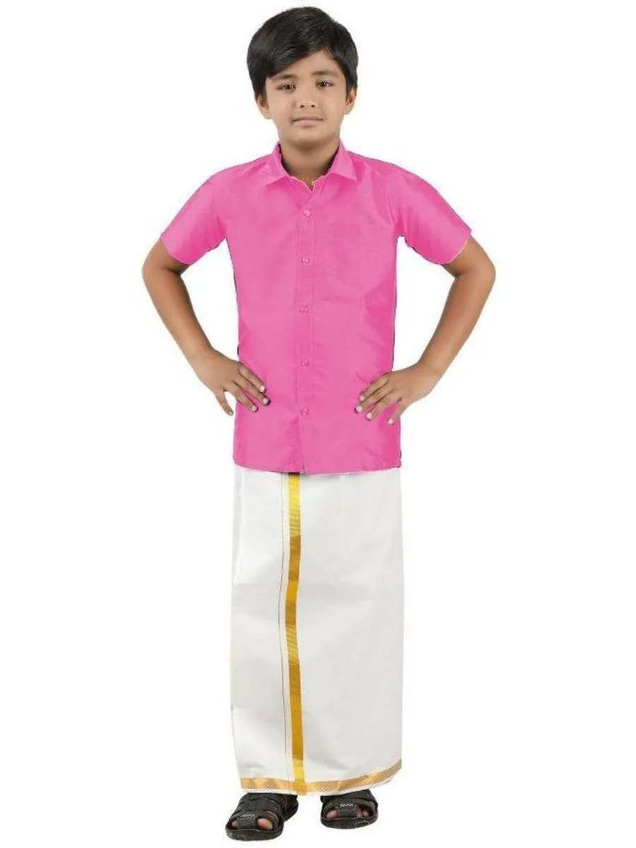 Boys Silk Cotton Shirt with Dhoti Set Light Pink