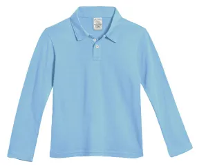 Boys Soft Cotton Jersey 2-Button Long Sleeve Polo Shirt | Bright Light Blue