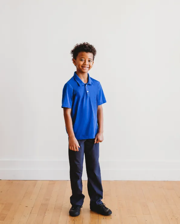 Boys Soft Cotton Jersey 2-Button Short Sleeve Polo Shirt | Uniform Royal