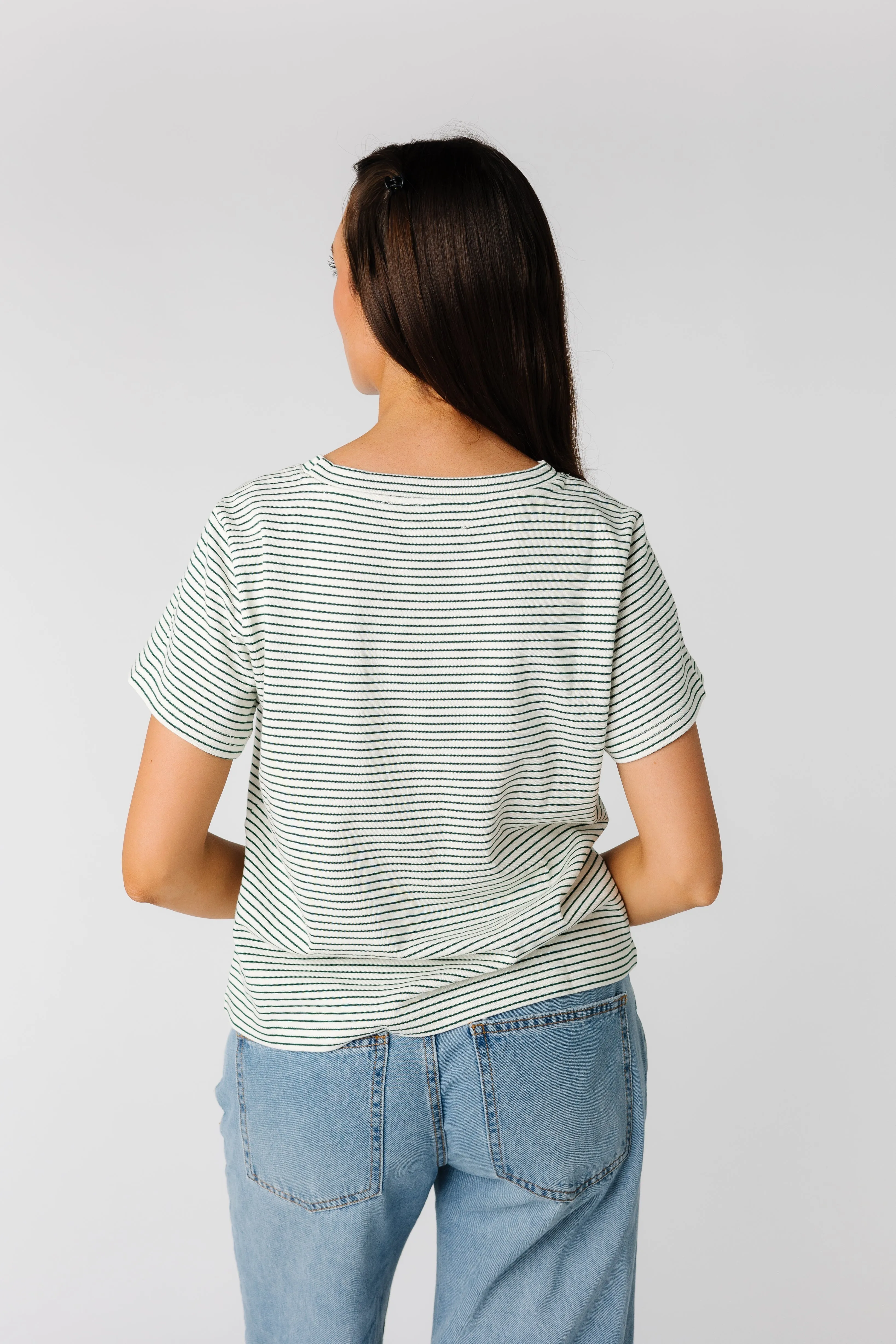 Brass & Roe Essential Stripe Tee - Green Stripe